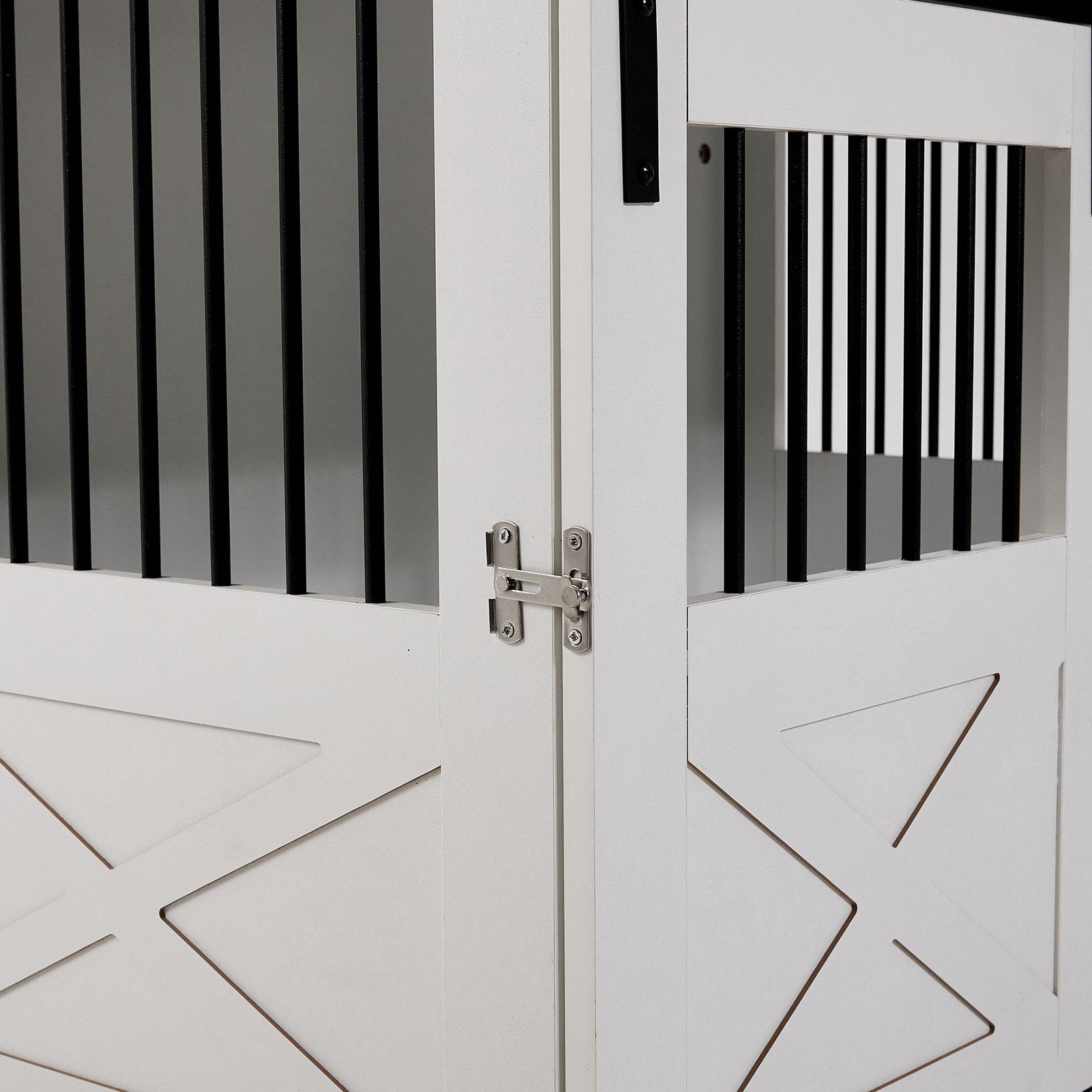 White - KIDKID PET - Wooden Dog Crate with Lockable Barn Door - 6