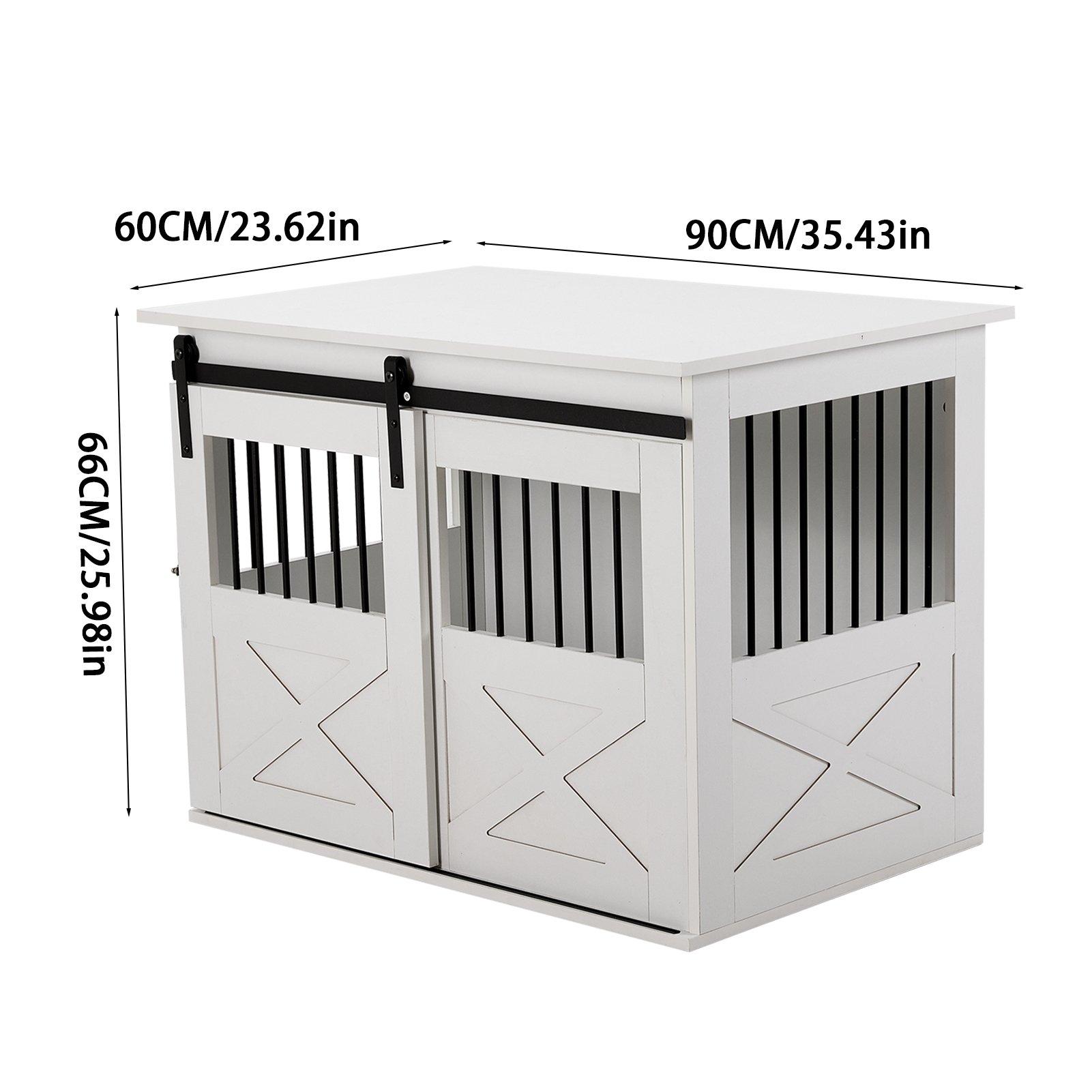 White - KIDKID PET - Wooden Dog Crate with Lockable Barn Door - 8
