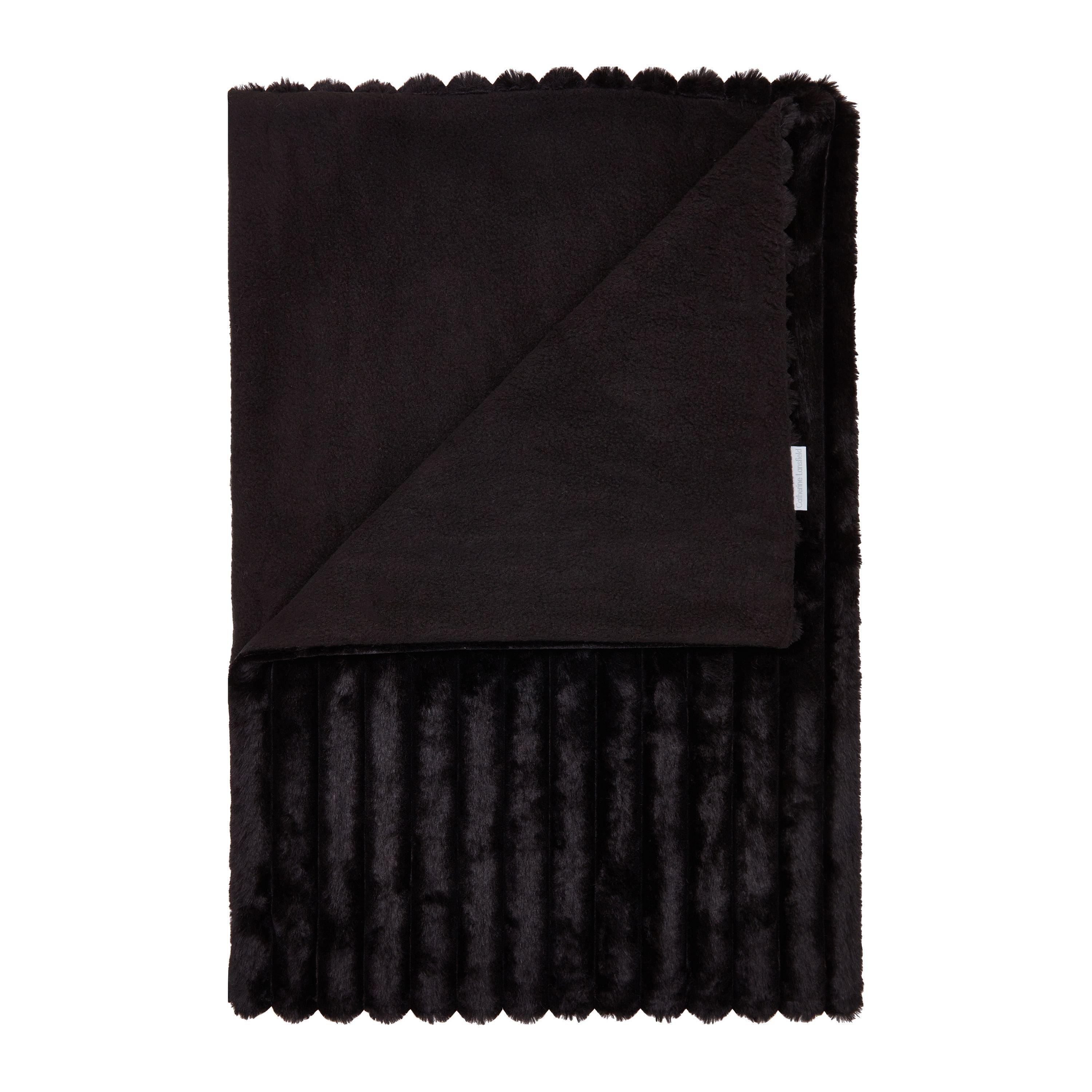 Black - Catherine Lansfield - Cosy Ribbed Faux Fur Soft Blanket Throw - 5