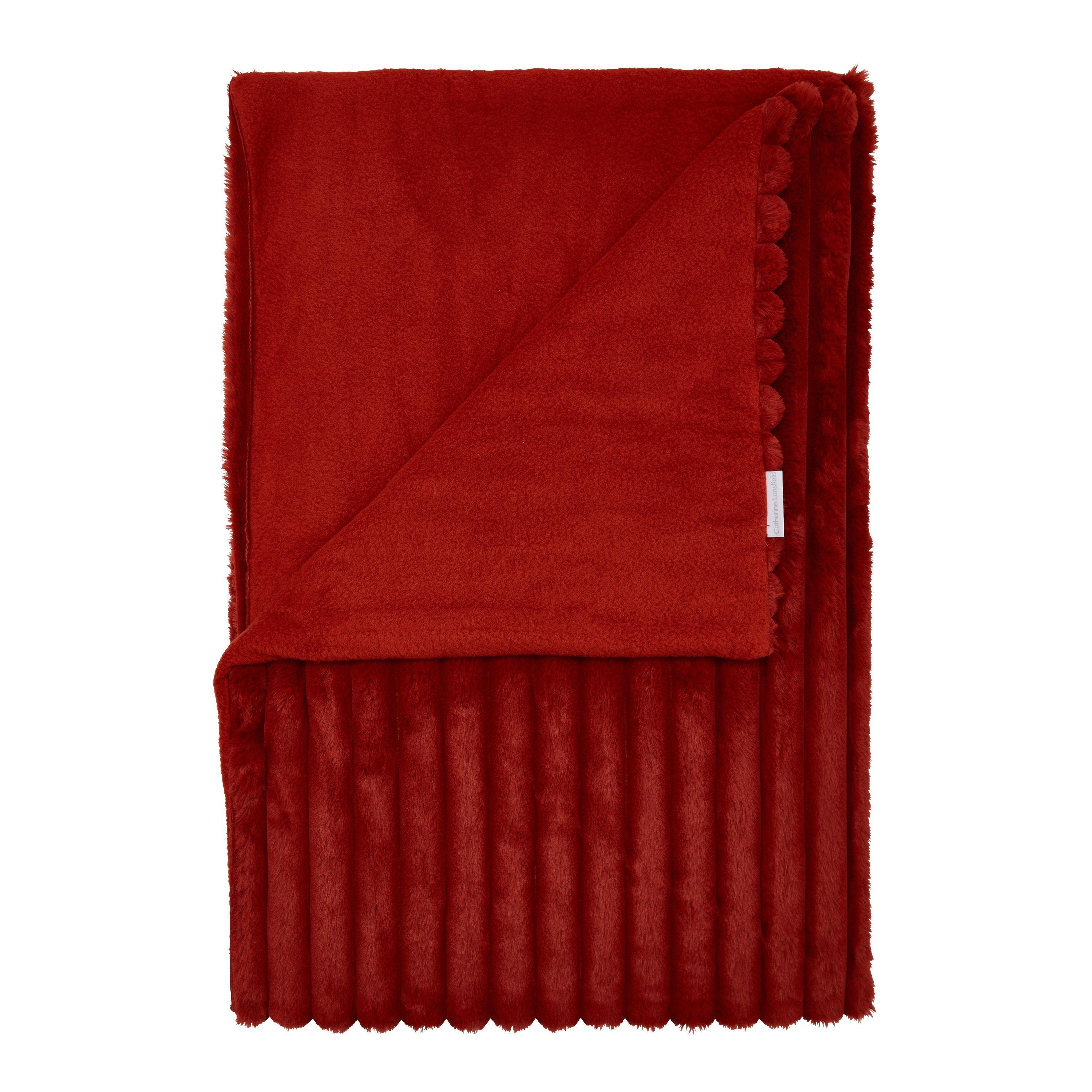 Burnt Orange - Catherine Lansfield - Cosy Ribbed Faux Fur Soft Blanket Throw - 5