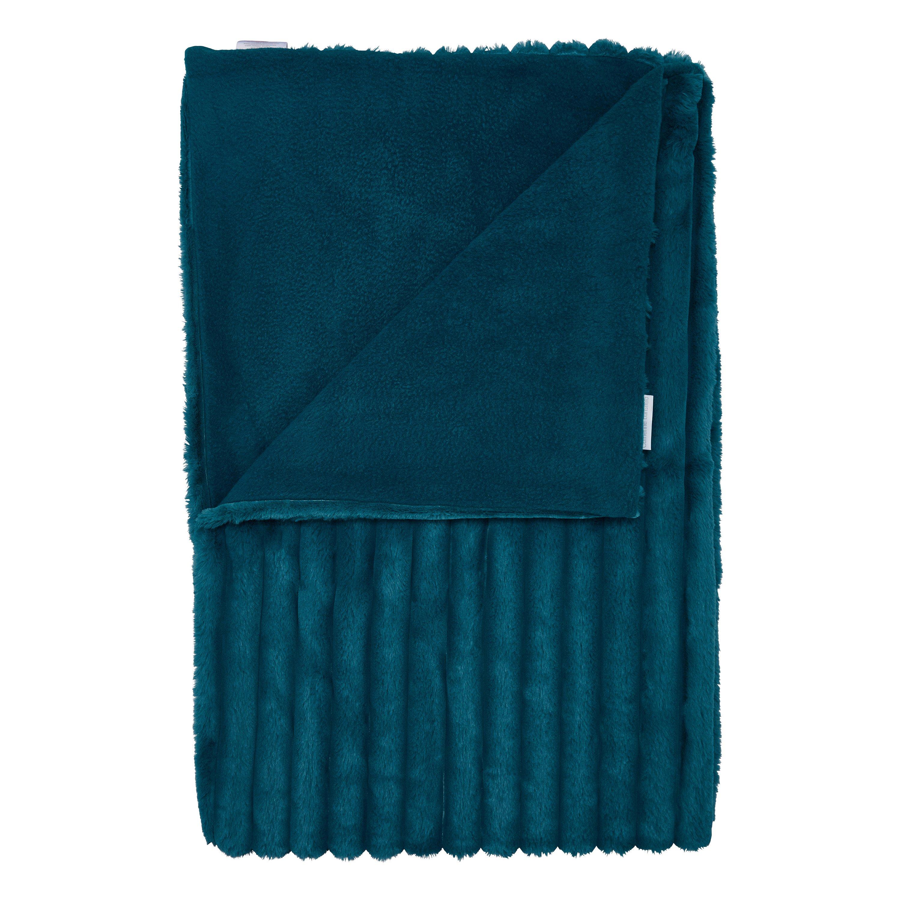 Teal - Catherine Lansfield - Cosy Ribbed Faux Fur Soft Blanket Throw - 5