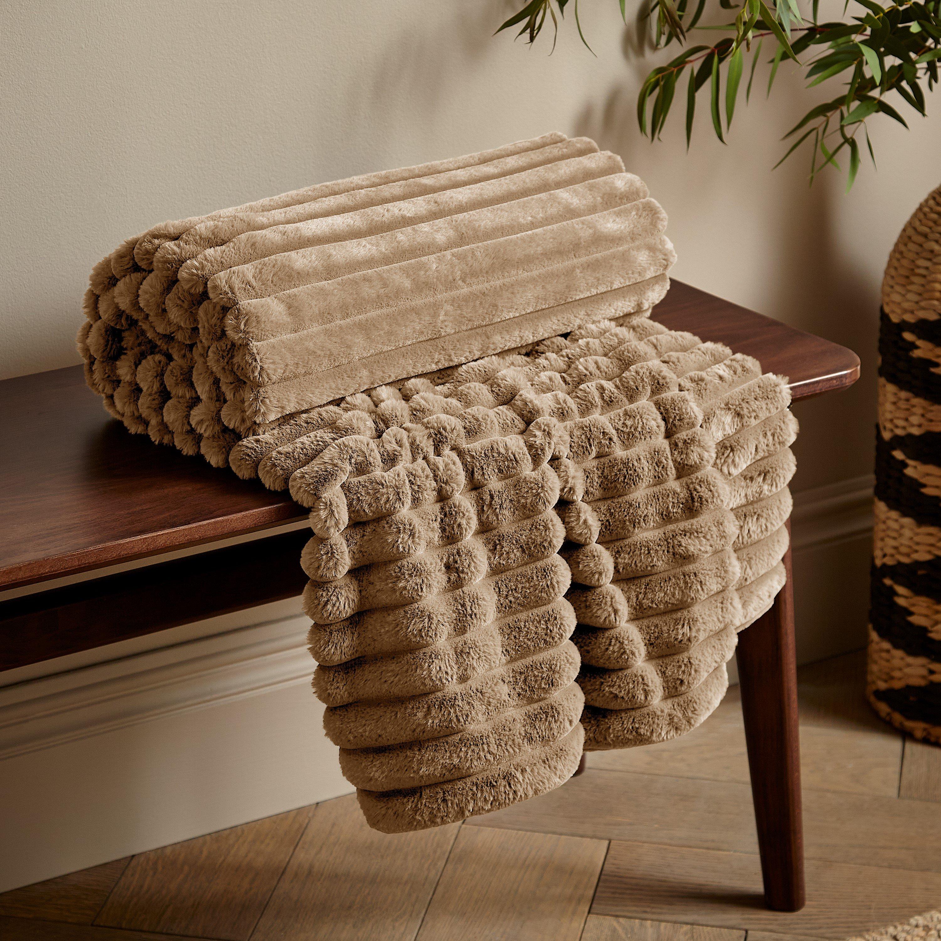 Catherine Lansfield Unisex Natural Cosy Ribbed 130 X 170Cm Blanket Throw In | Size: 130 Cm X 170 Cm - Image 7