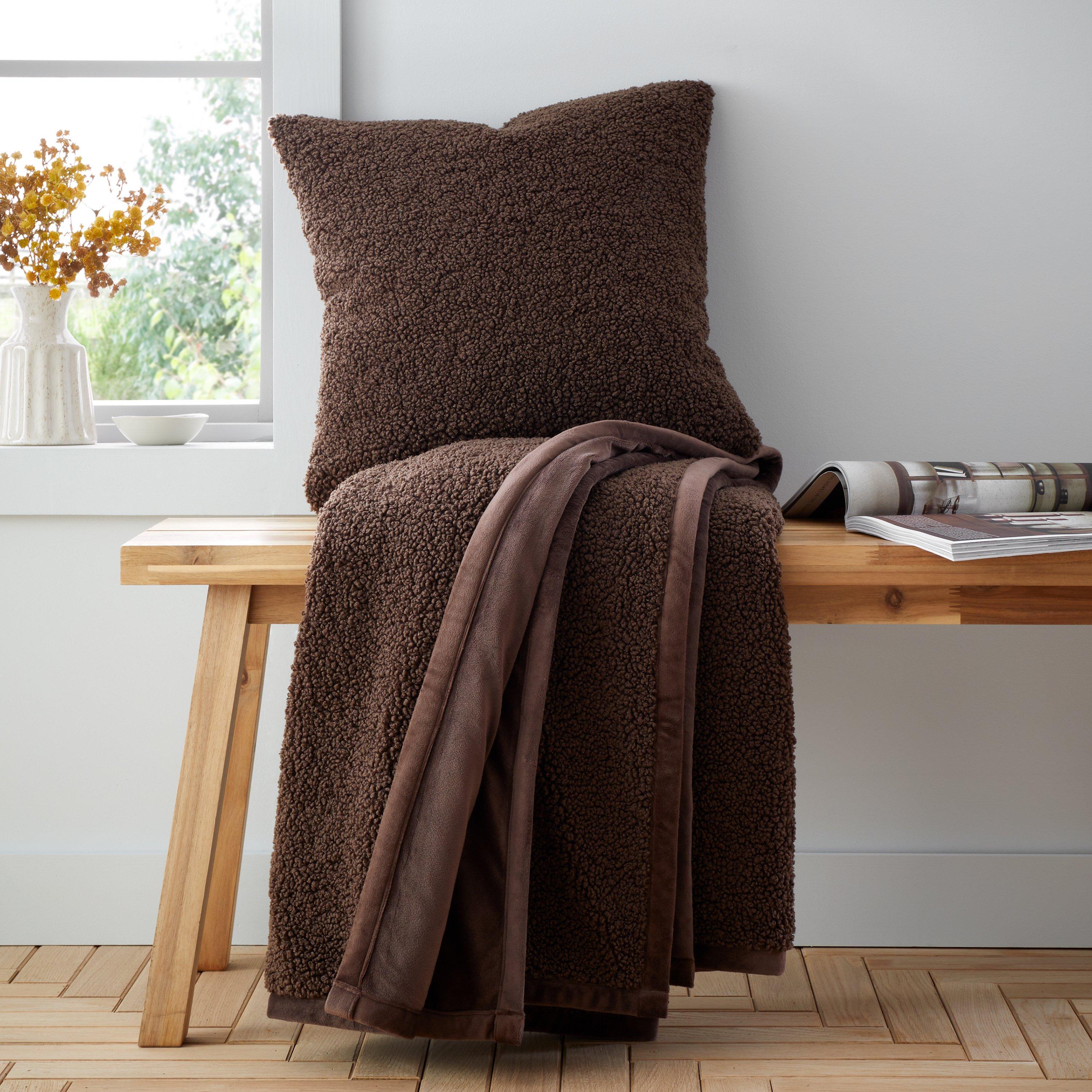 Chocolate - Catherine Lansfield - So Soft Velvet Boucle Blanket Throw - 4