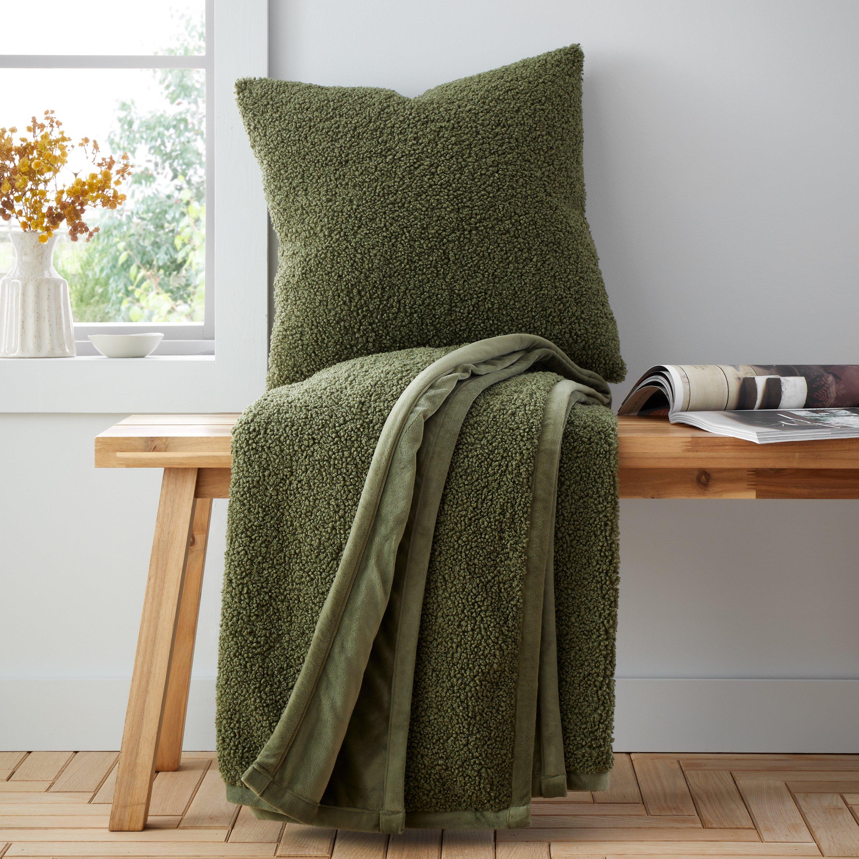 Olive - Catherine Lansfield - So Soft Velvet Boucle Blanket Throw - 4