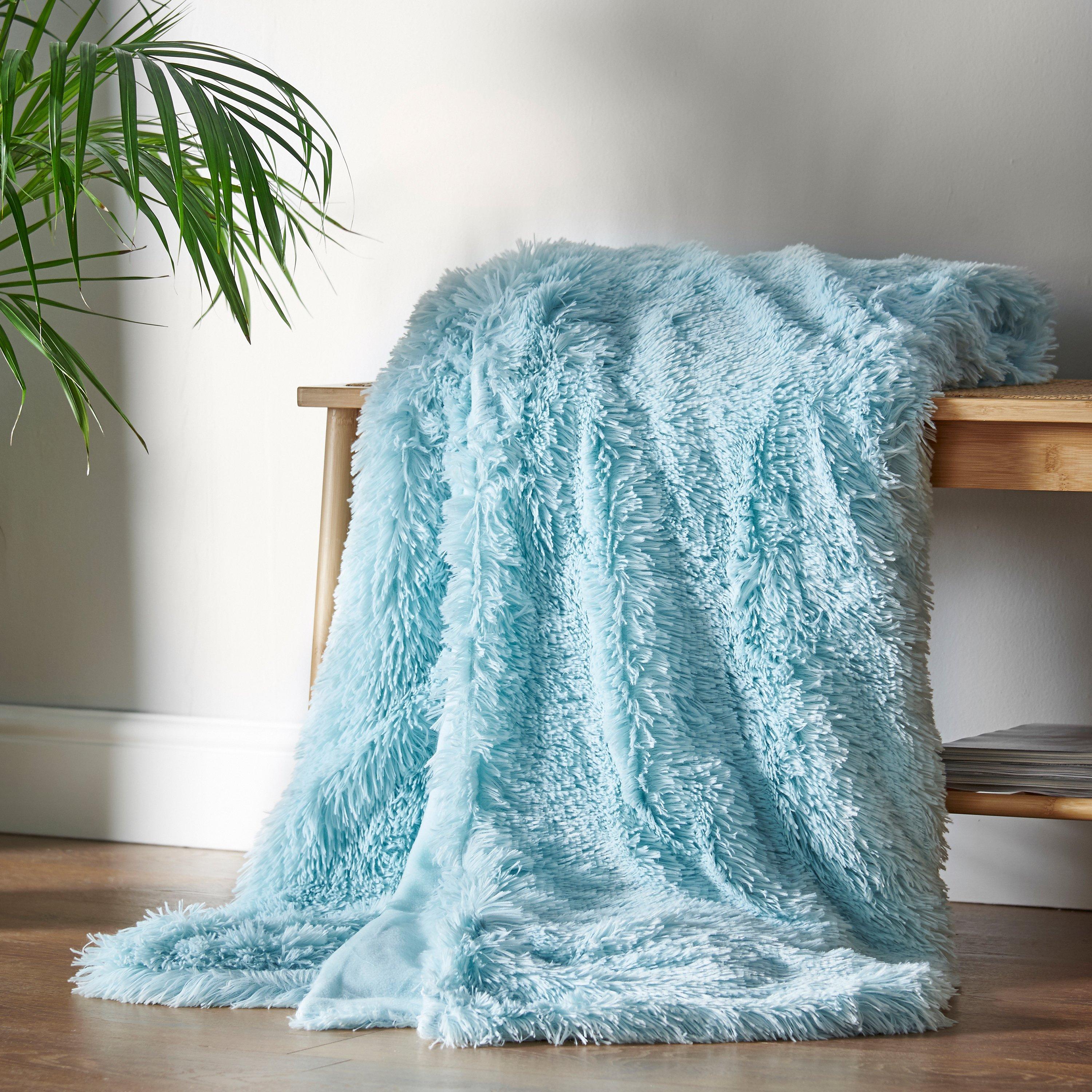 Catherine Lansfield  Cuddly Deep Pile Blanket Throw - Duck Egg Blue - 150x200cm