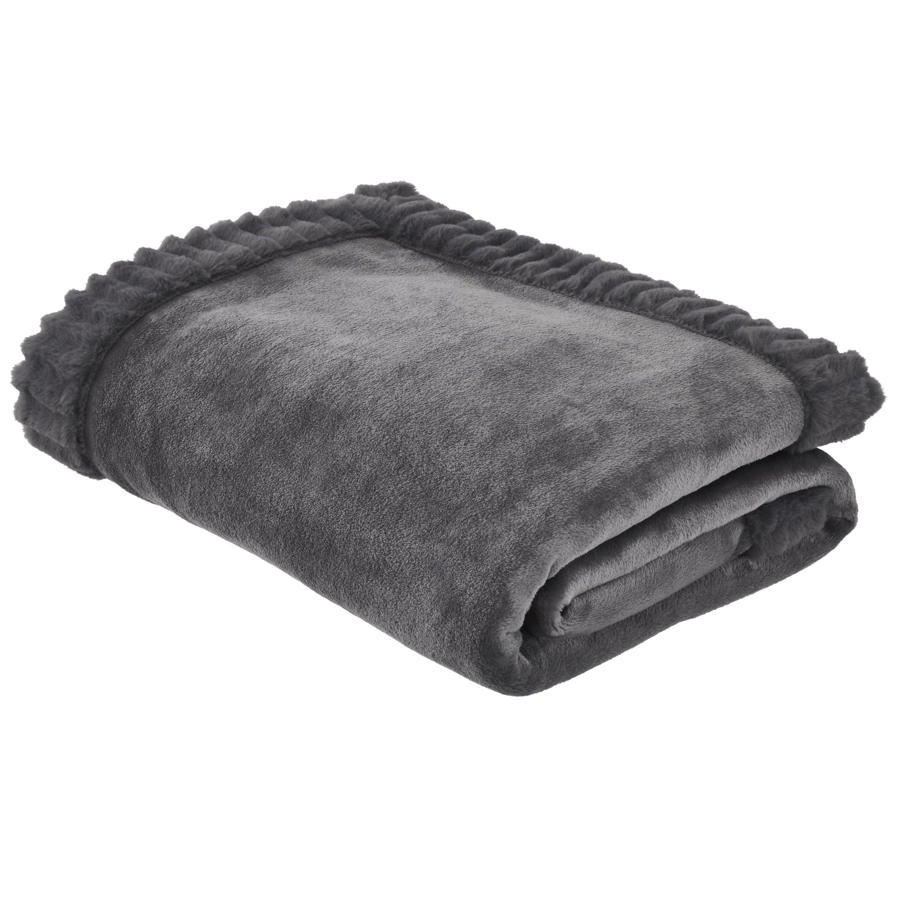 Charcoal Grey - Catherine Lansfield - Velvet And Faux Fur Soft Touch Blanket Throw - 2