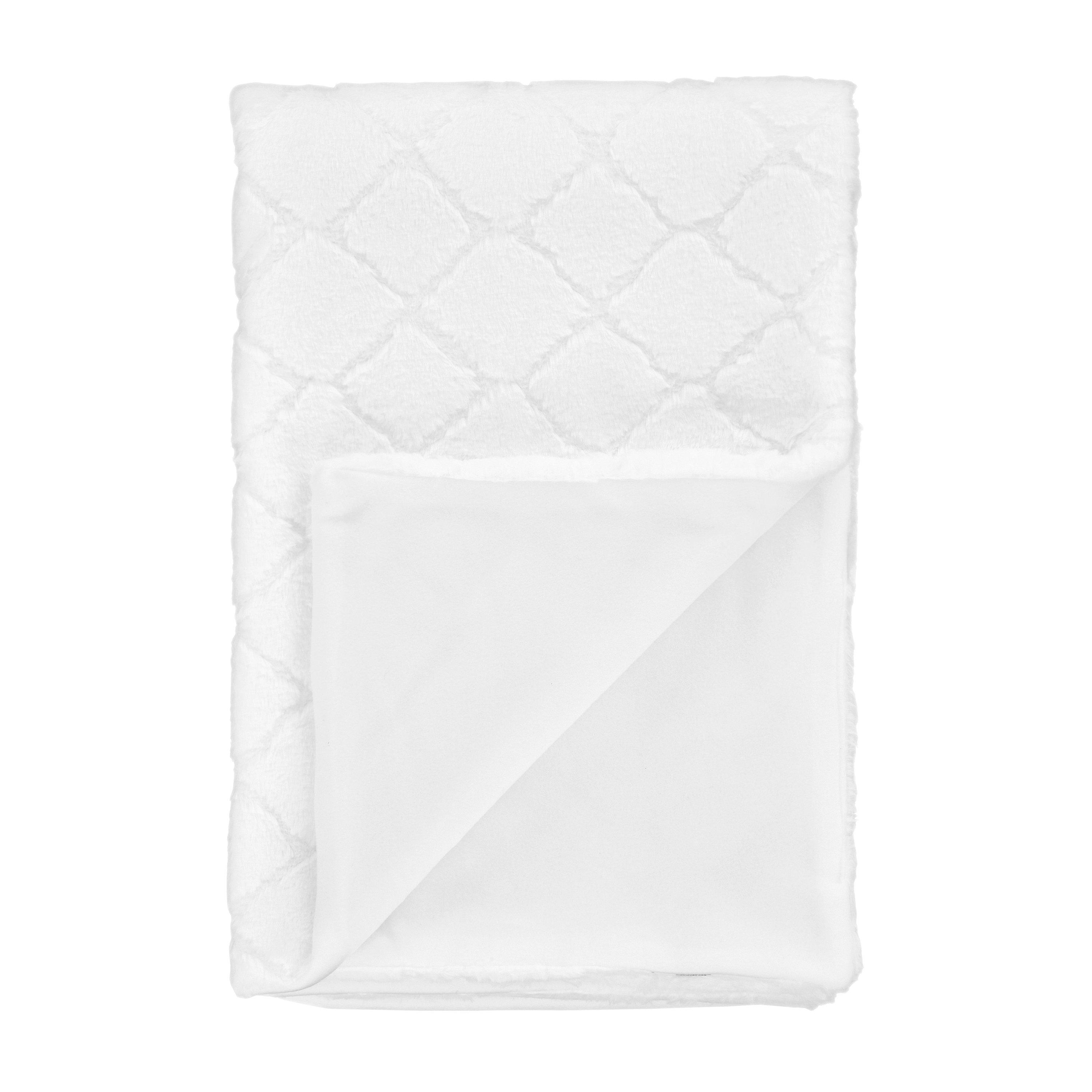 White - Catherine Lansfield - Cosy Diamond Faux Fur Soft Blanket Throw - 4