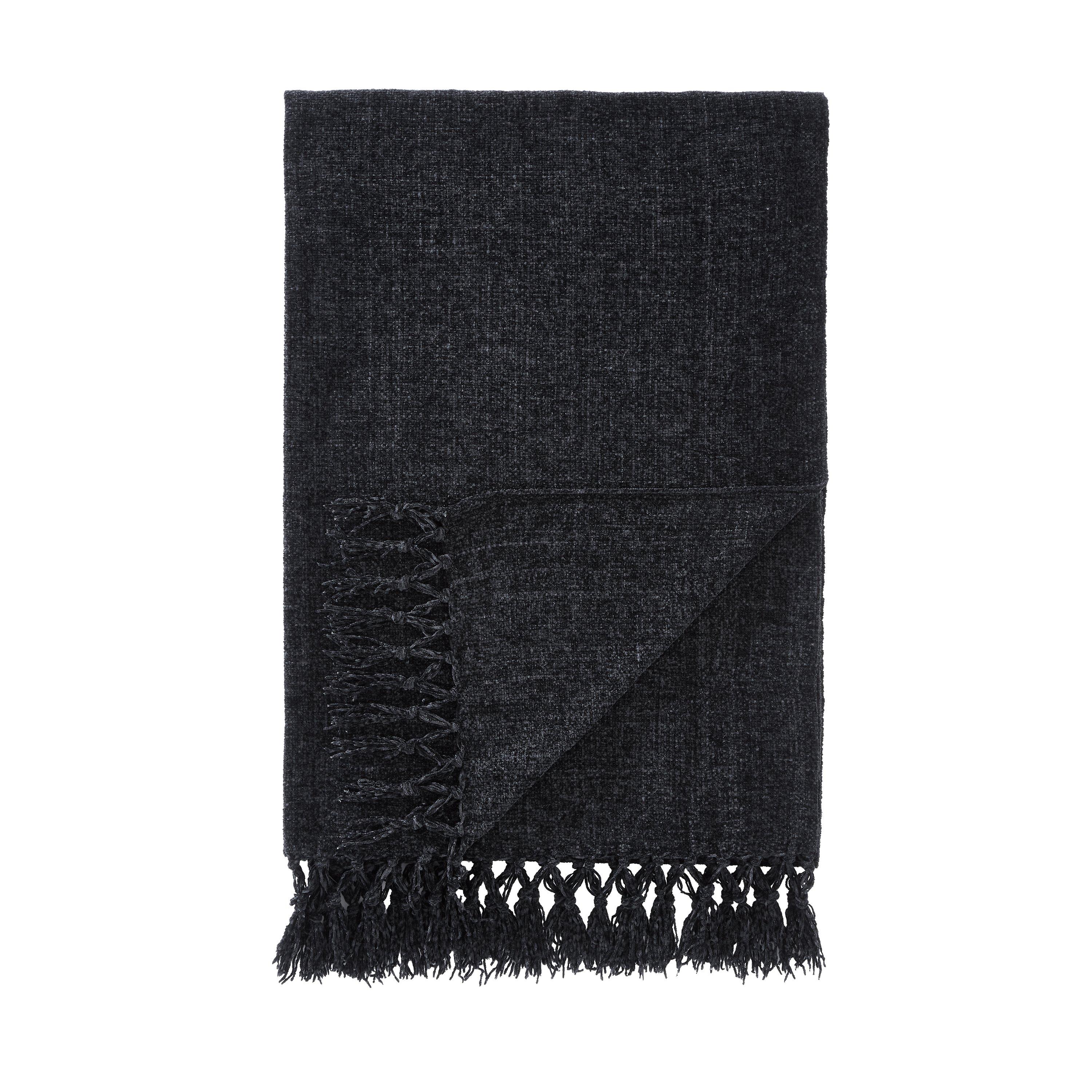 Black - Catherine Lansfield - Wilson Plain Chenille Blanket Throw - 6