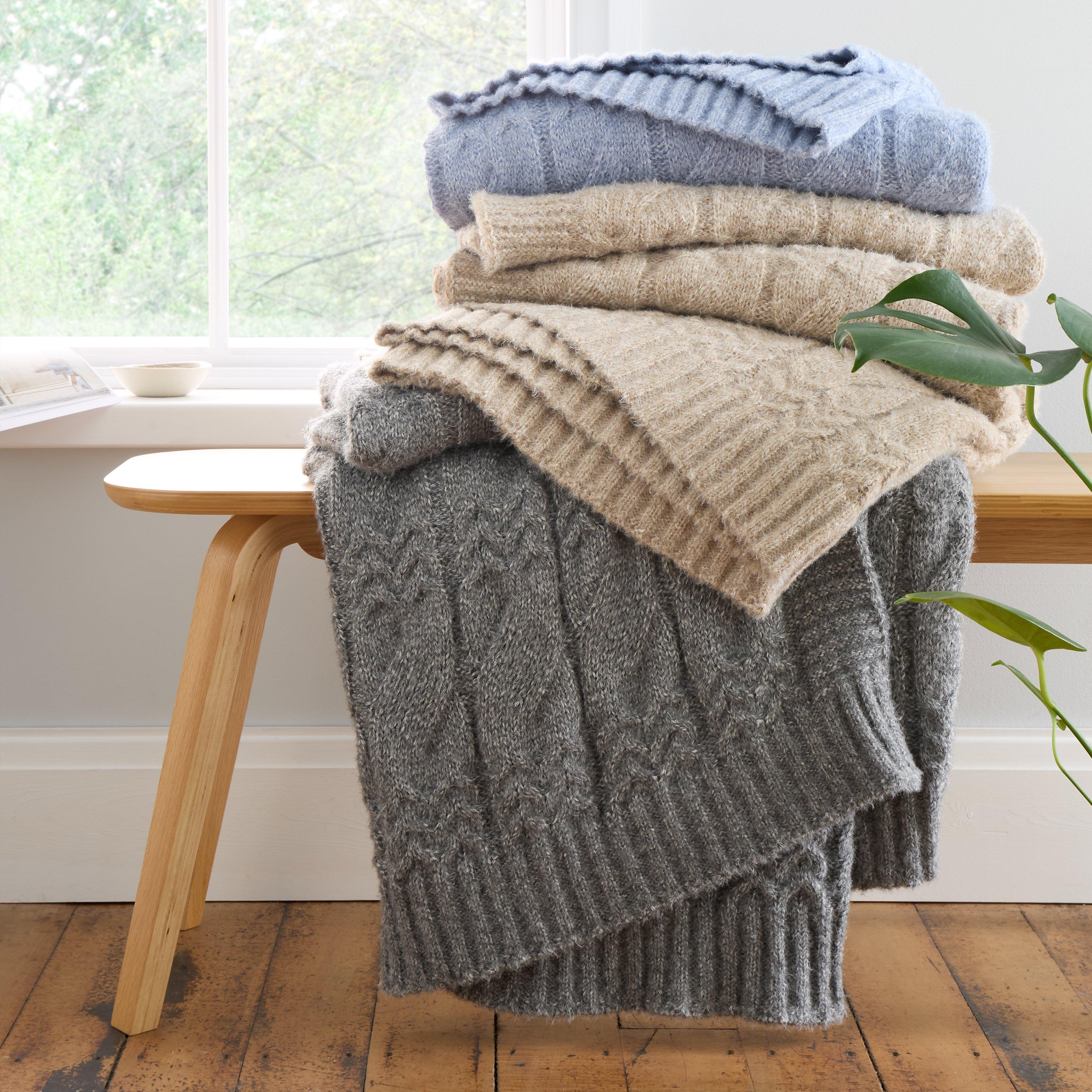 Grey - Bianca - Cosy Soft Cable Knit Blanket Throw - 4