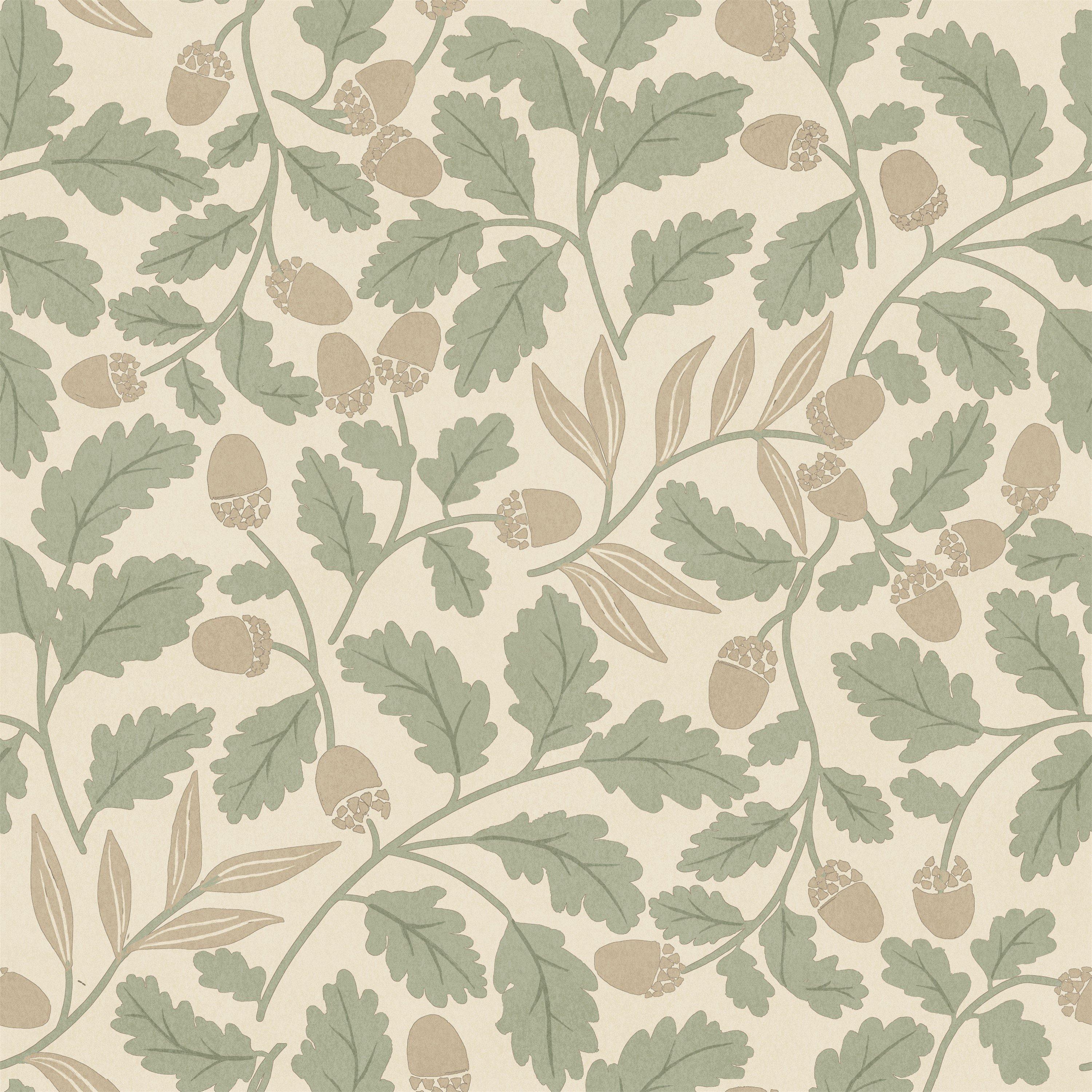 Arthouse  Acorn Trail Sage Wallpaper - Green