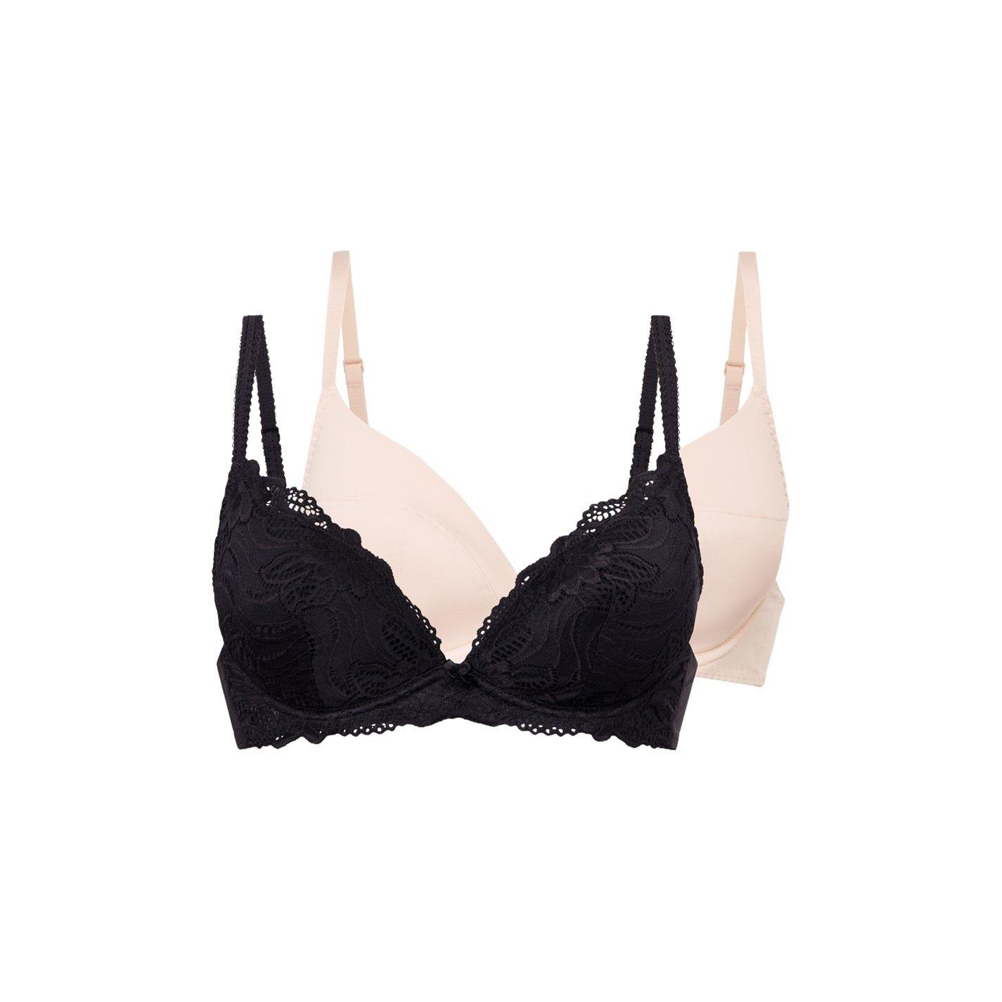 Dorina Women's Angie Push-Up Plunge 2 Pack Bra - Black/Nude - 34D