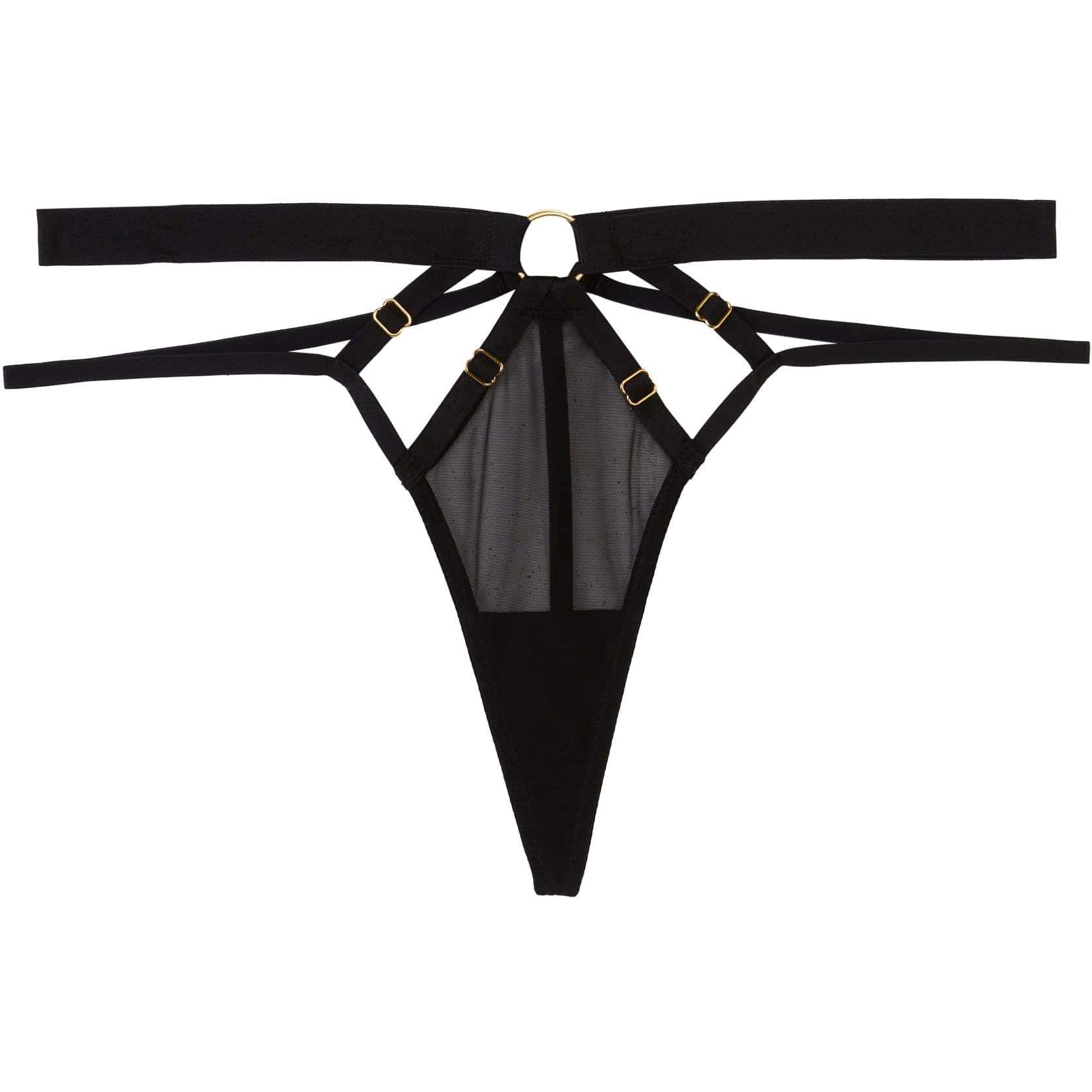 Black - Wolf and Whistle - Alexa Black Mesh Overlay Thick Strap Thong - 5