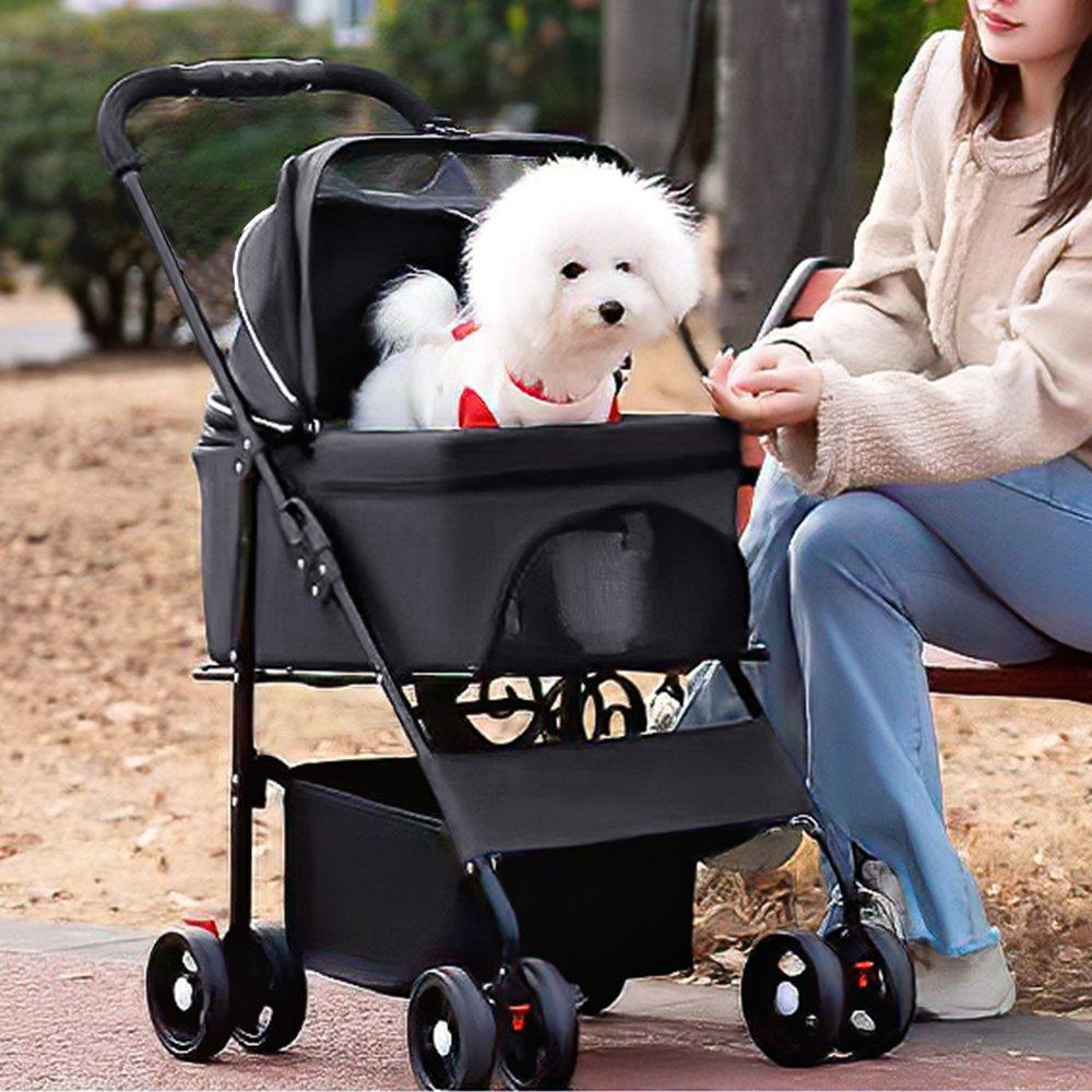 Black - KIDKID PET - Detachable Pet Stroller with Rain Cover - 2