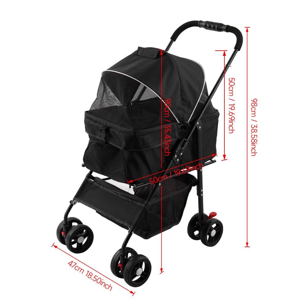 Black - KIDKID PET - Detachable Pet Stroller with Rain Cover - 11