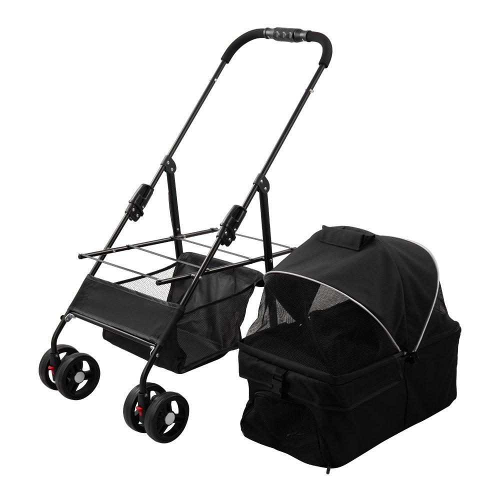 Black - KIDKID PET - Detachable Pet Stroller with Rain Cover - 3