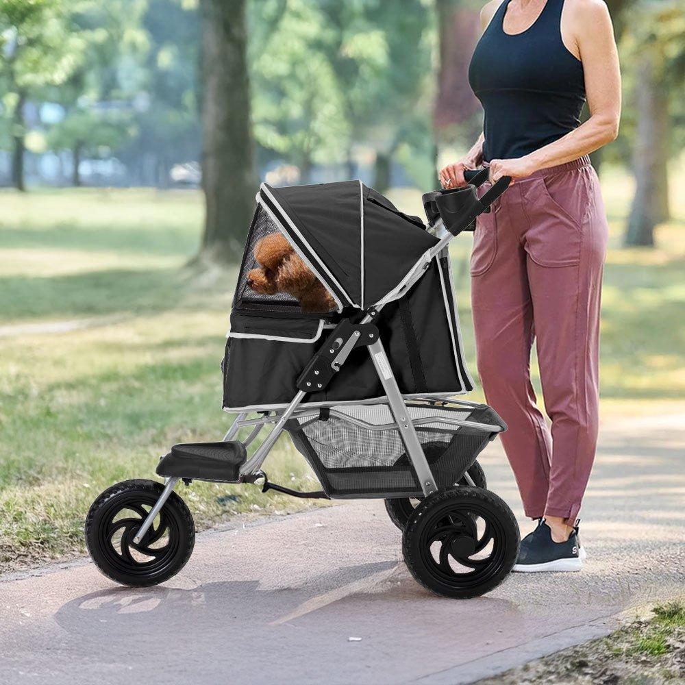 Black - KIDKID PET - Foldable Pet Stroller for Cats and Dogs - 1