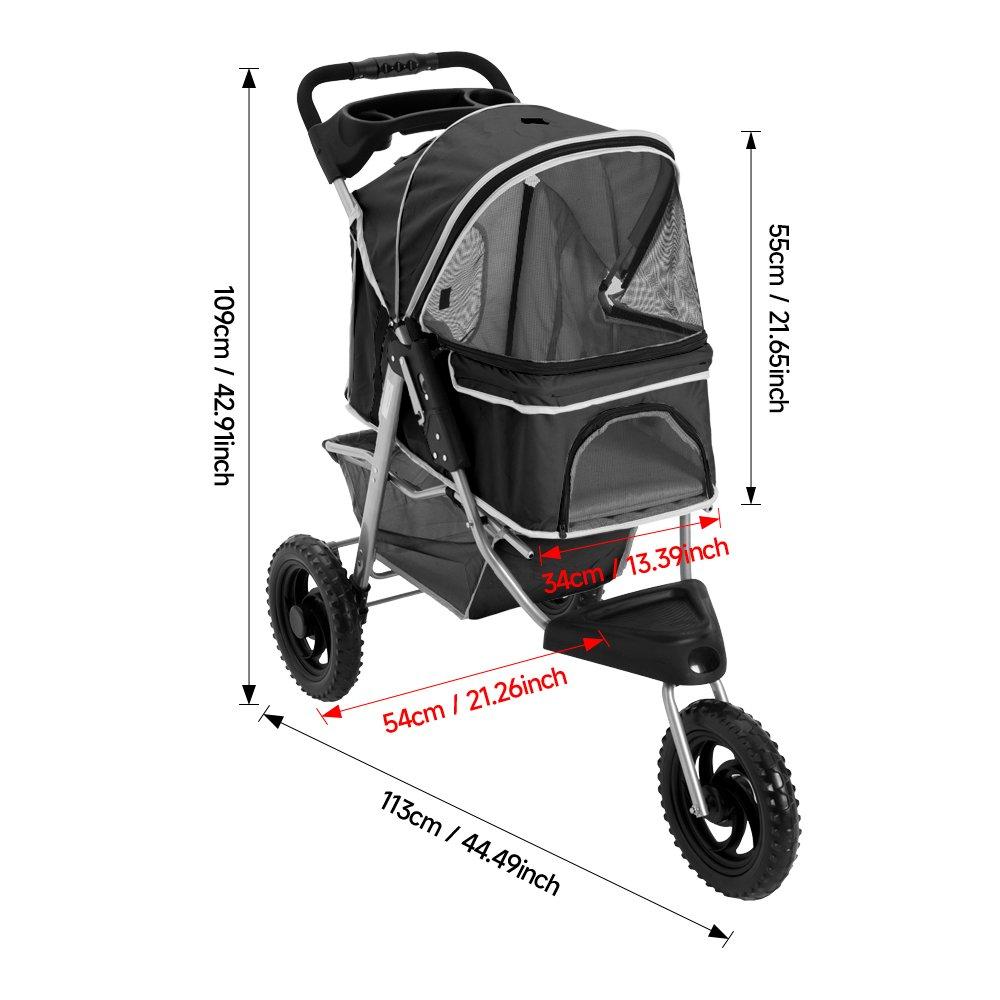Black - KIDKID PET - Foldable Pet Stroller for Cats and Dogs - 12
