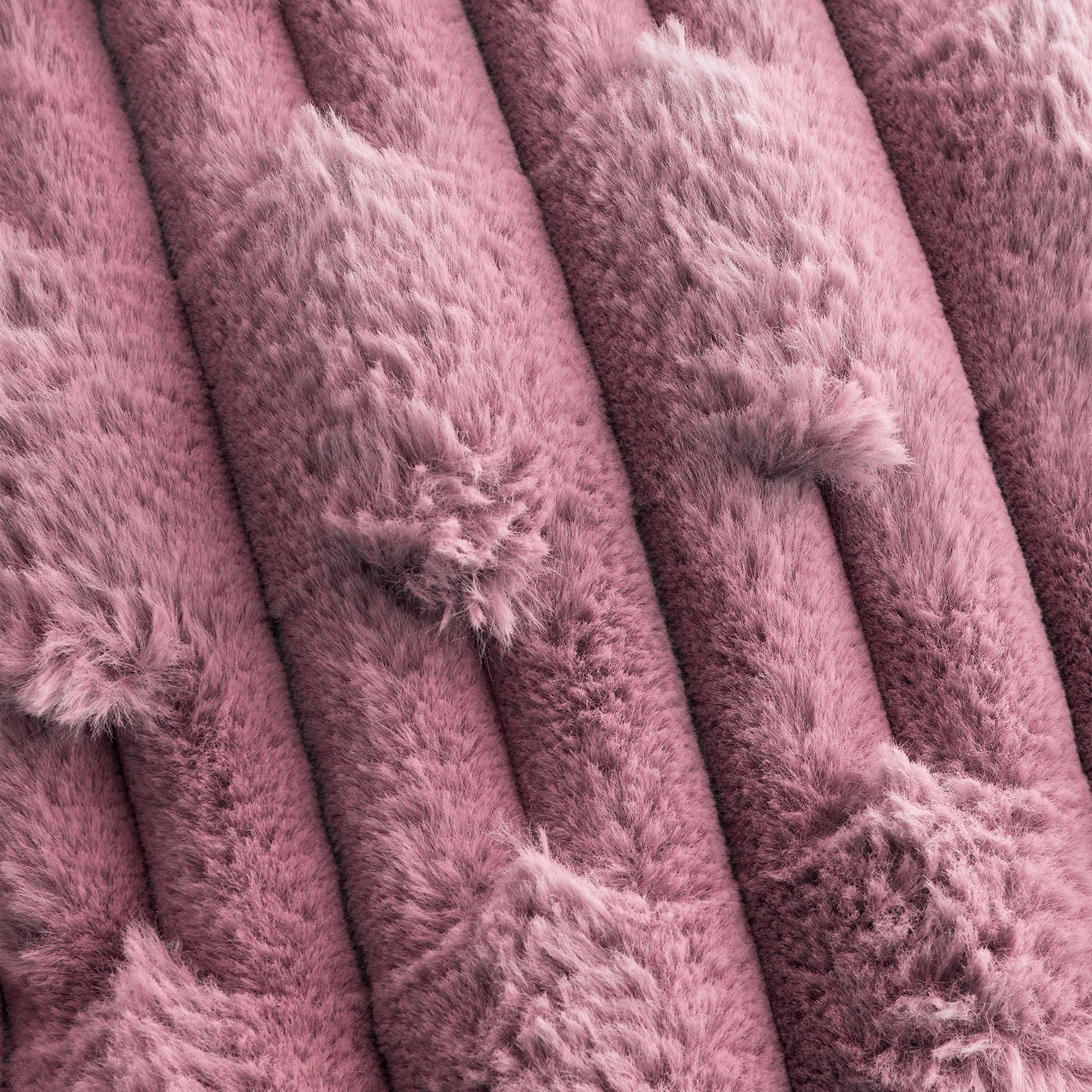 Pink - Bianca - So Soft Carved Faux Fur Blanket Throw - 3