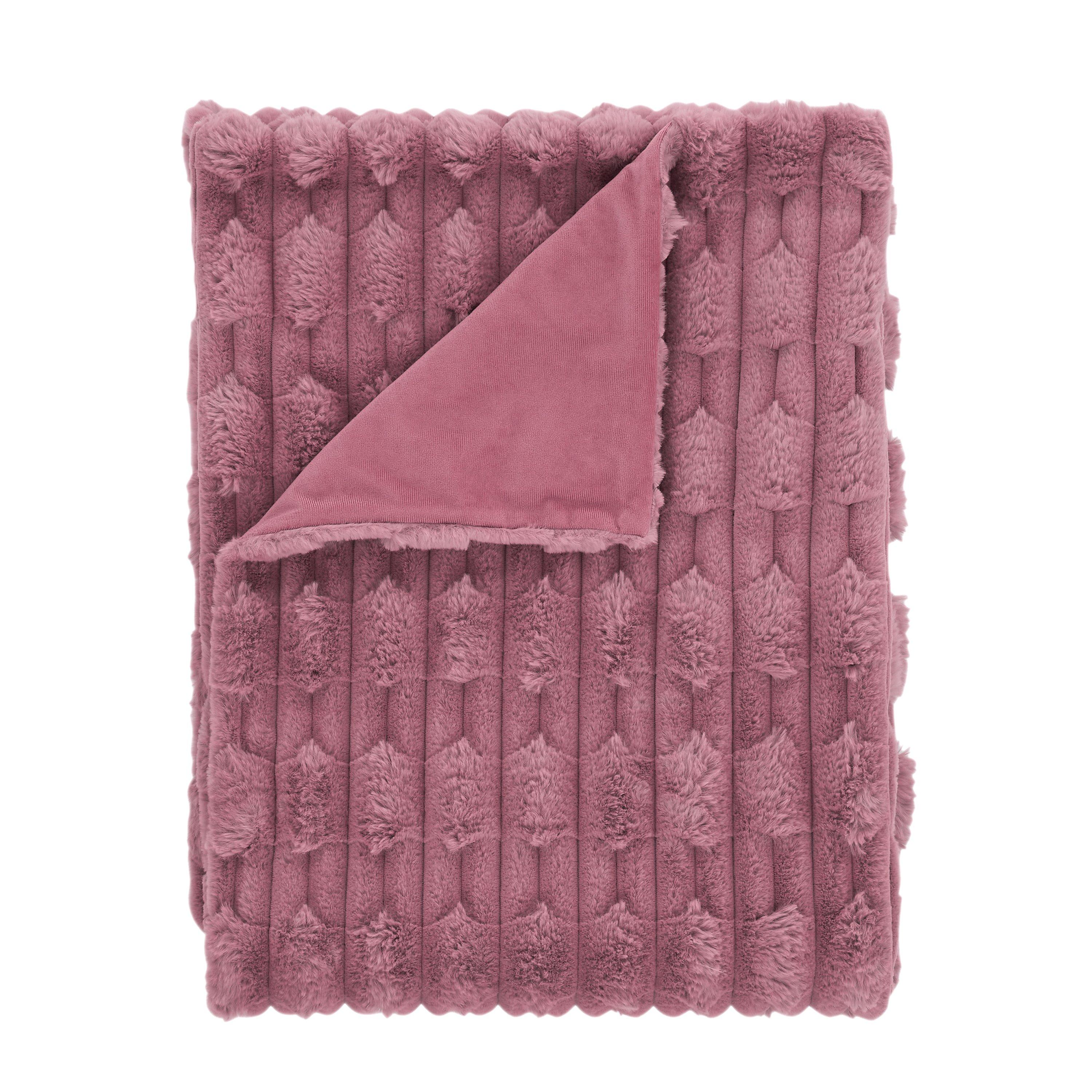 Pink - Bianca - So Soft Carved Faux Fur Blanket Throw - 5