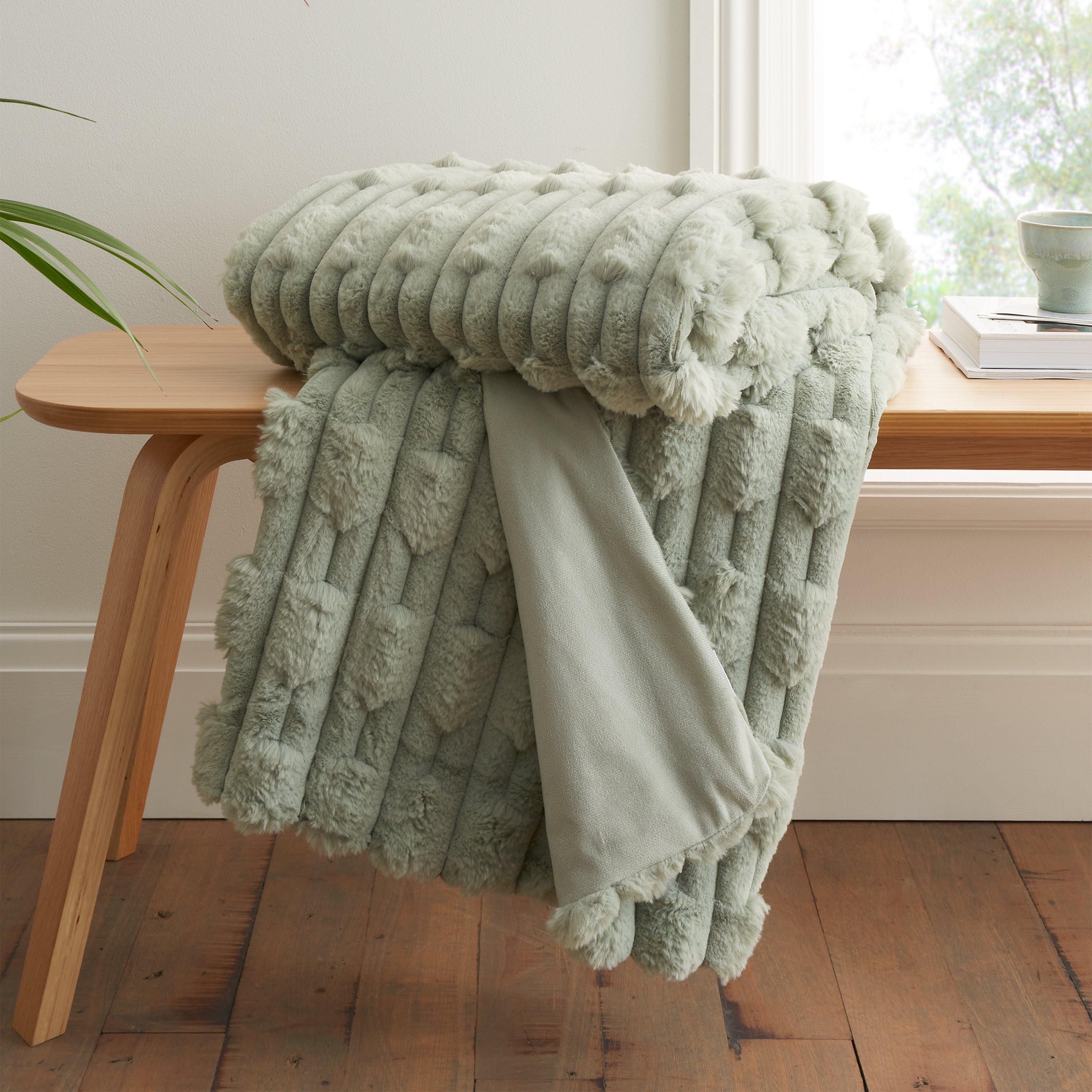 Bianca Carved Faux Fur Throw 150X200cm - Sage - Image 8