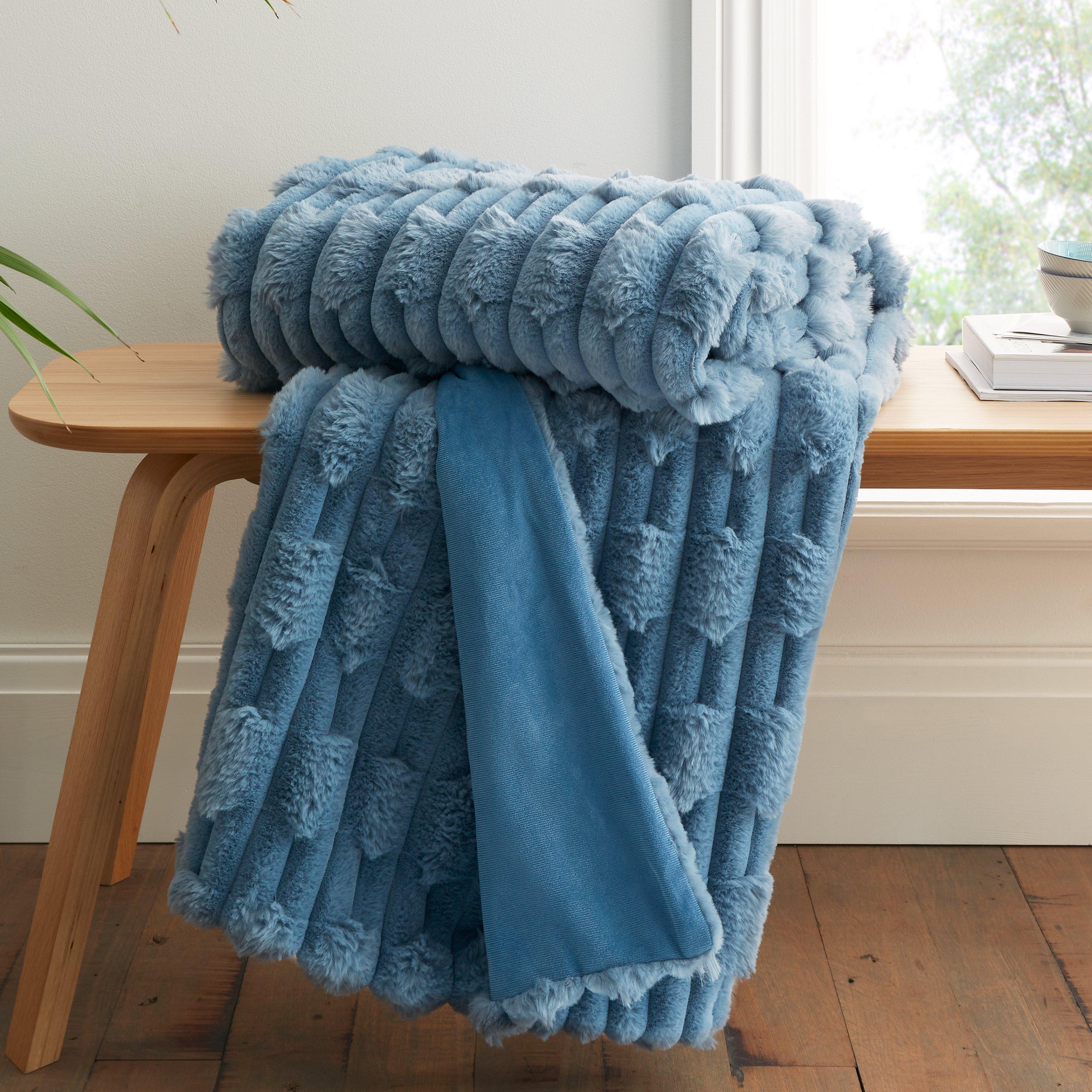 Bianca Blue Carved Faux Fur Throw - Image 9