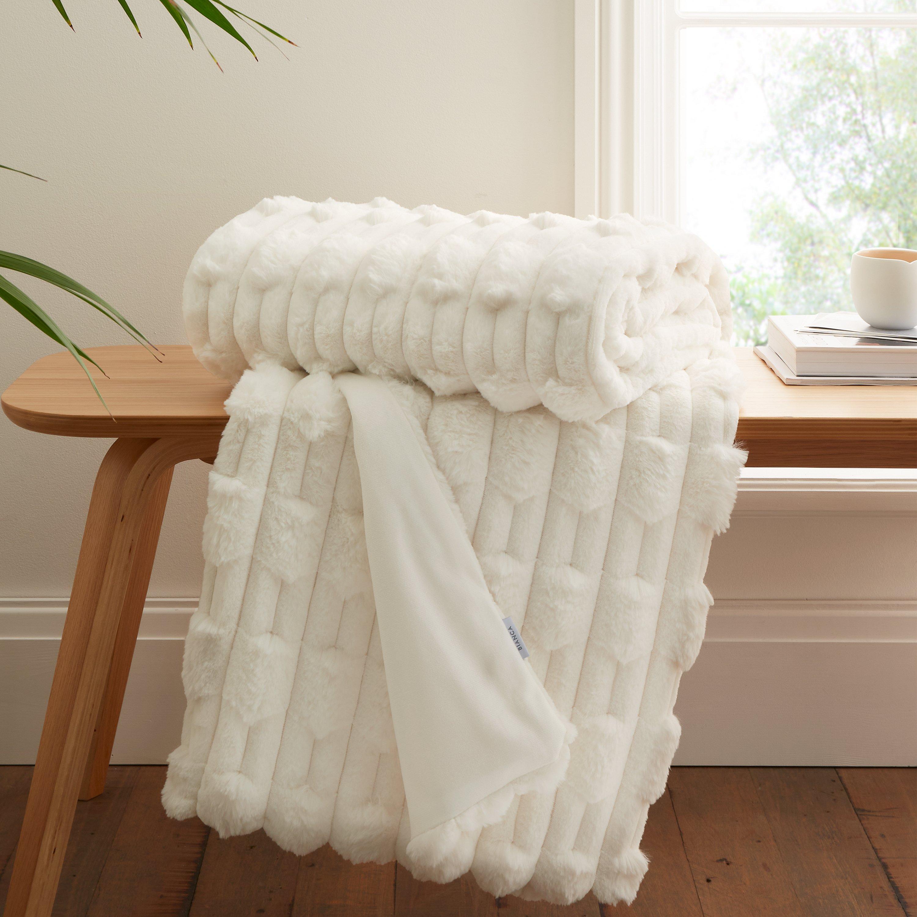 Cream - Bianca - So Soft Carved Faux Fur Blanket Throw - 1