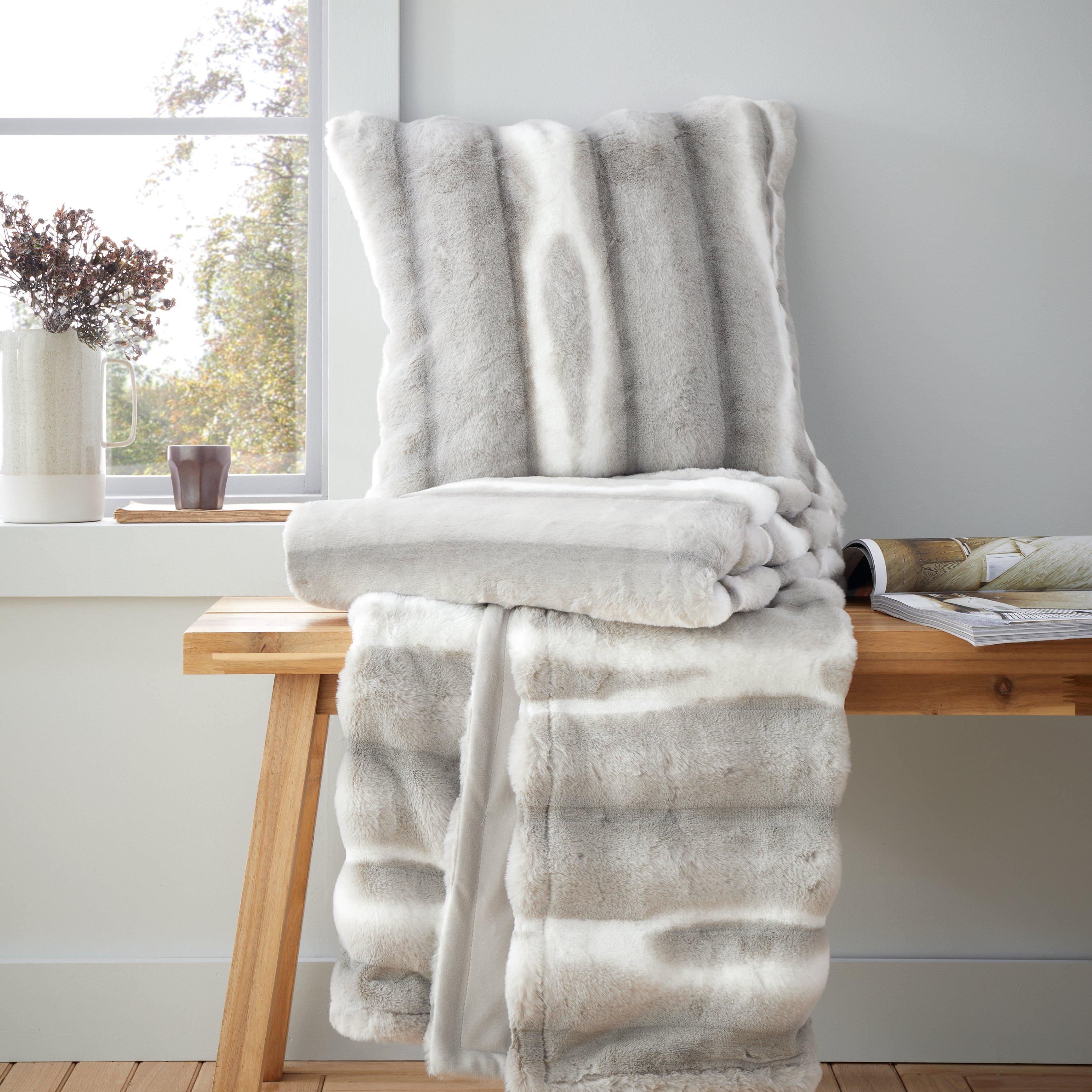 Silver - Catherine Lansfield - Flint Cosy Faux Fur Blanket Throw - 4