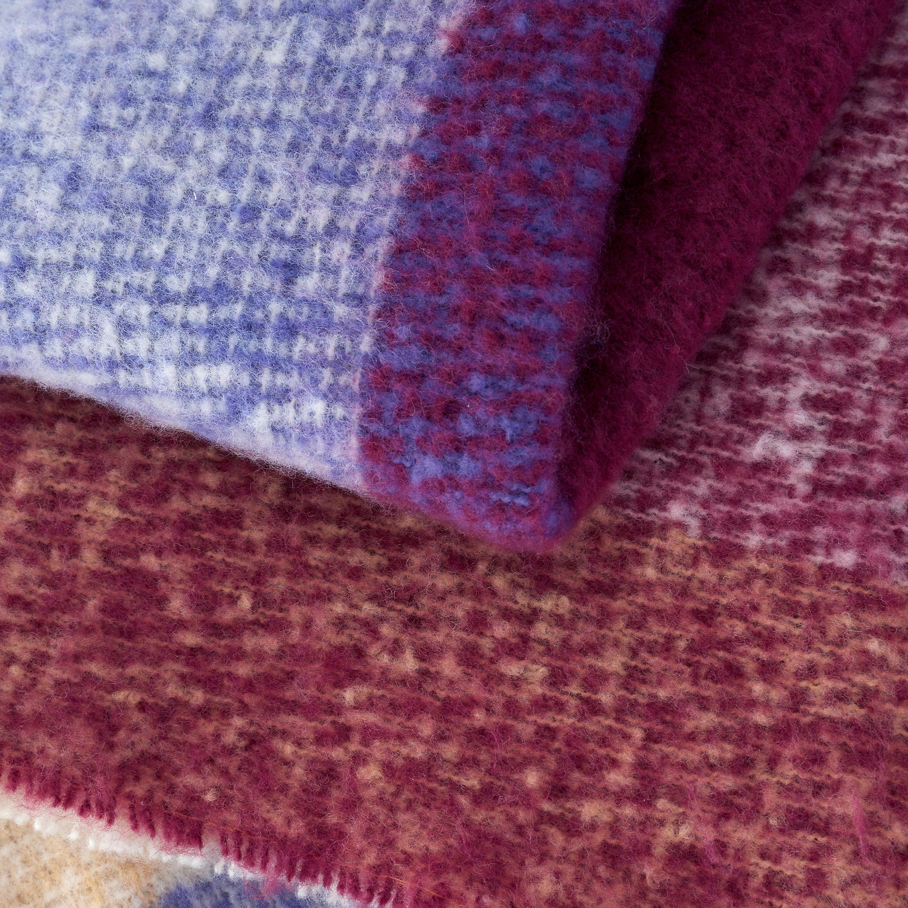 Plum - Catherine Lansfield - Faux Mohair Check Blanket Throw - 2