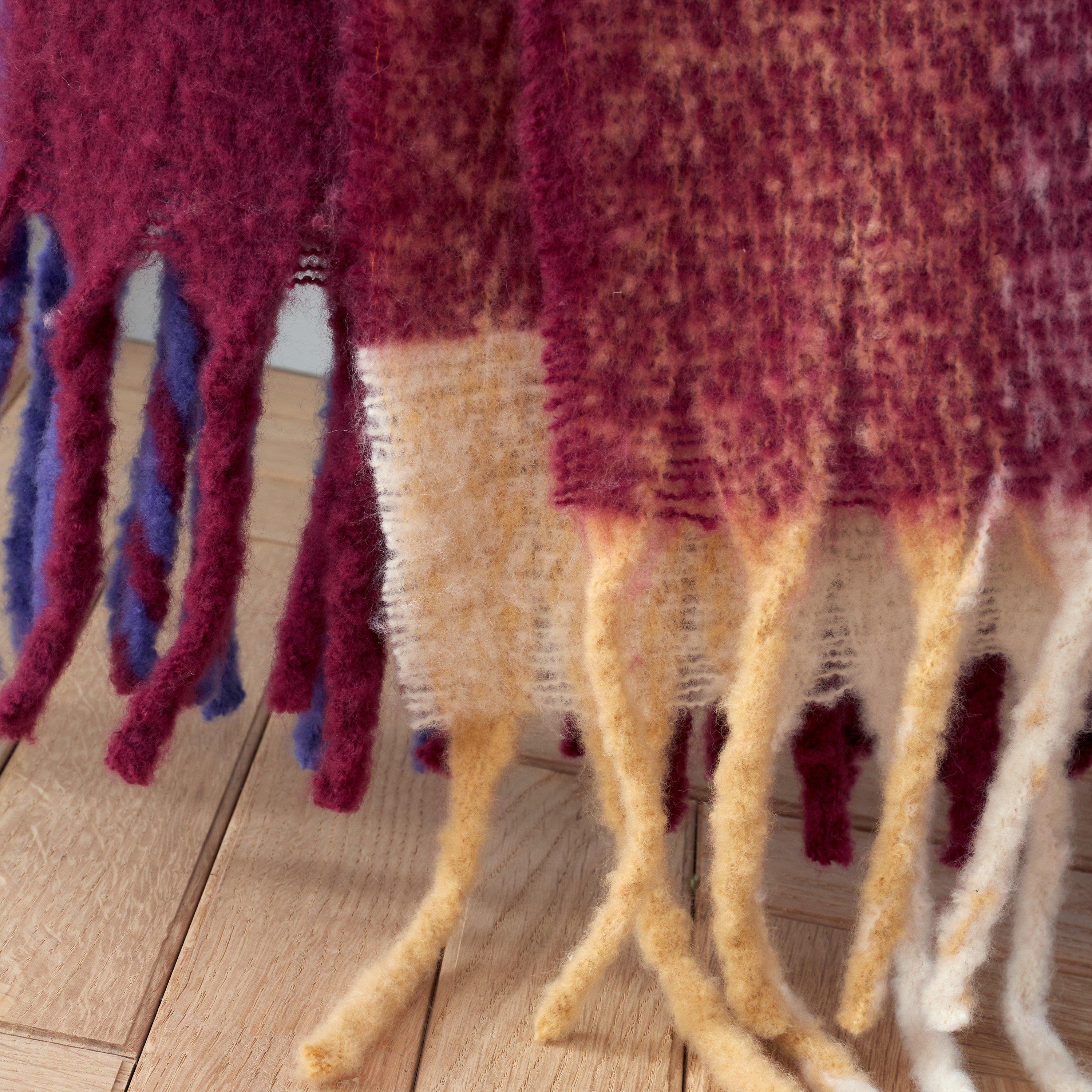 Plum - Catherine Lansfield - Faux Mohair Check Blanket Throw - 3