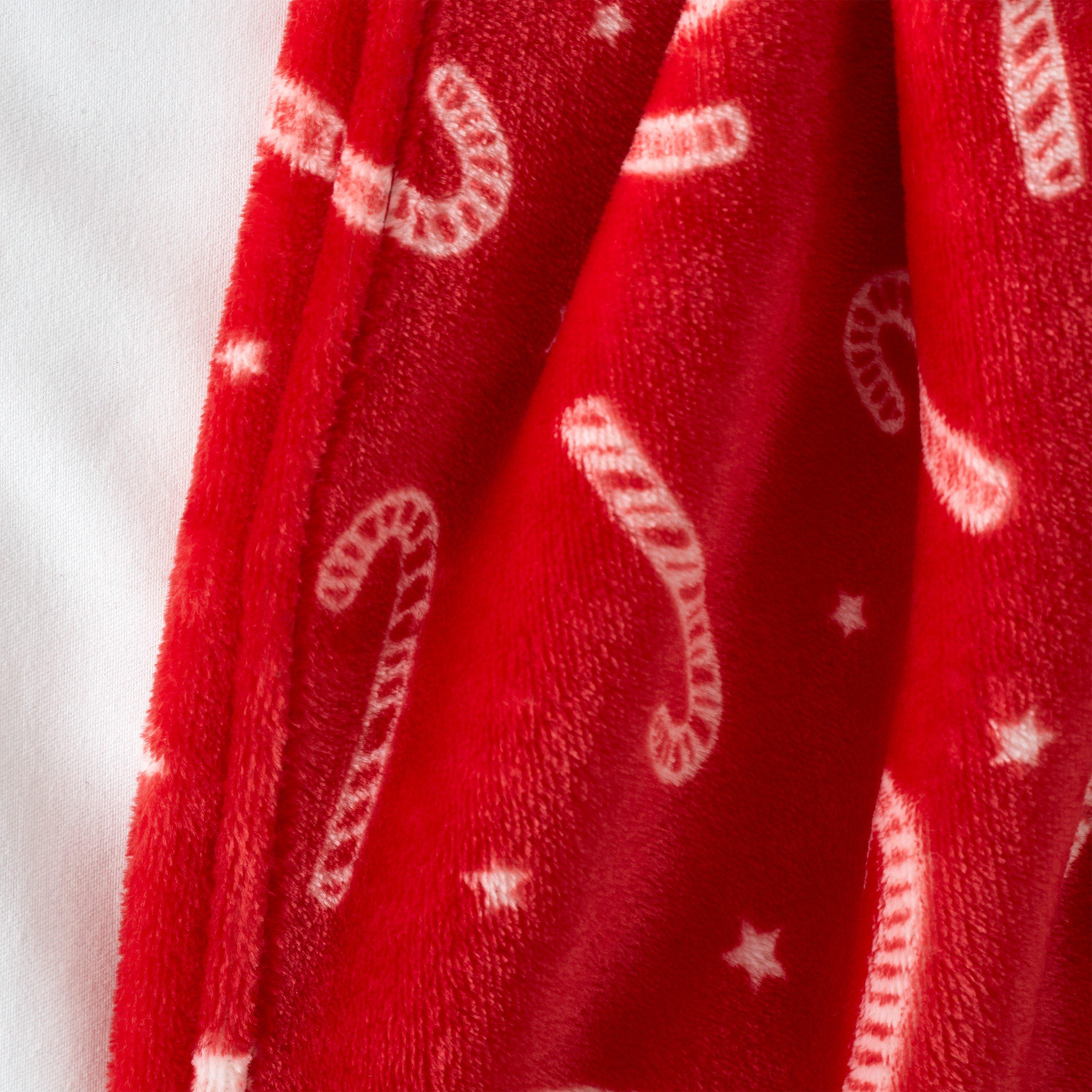 Red - Catherine Lansfield - Christmas Cane Cosy Fleece Blanket Throw - 2