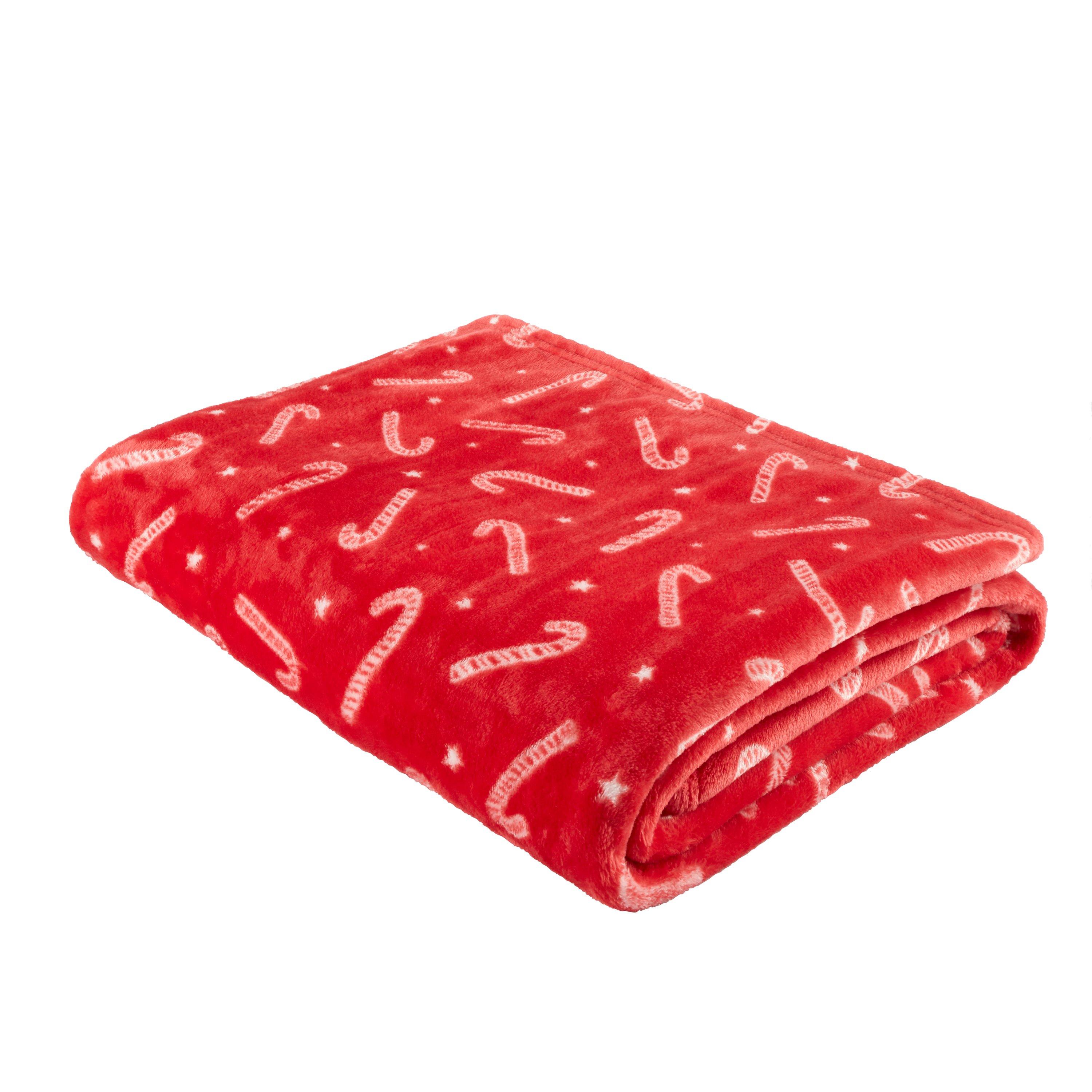 Red - Catherine Lansfield - Christmas Cane Cosy Fleece Blanket Throw - 3