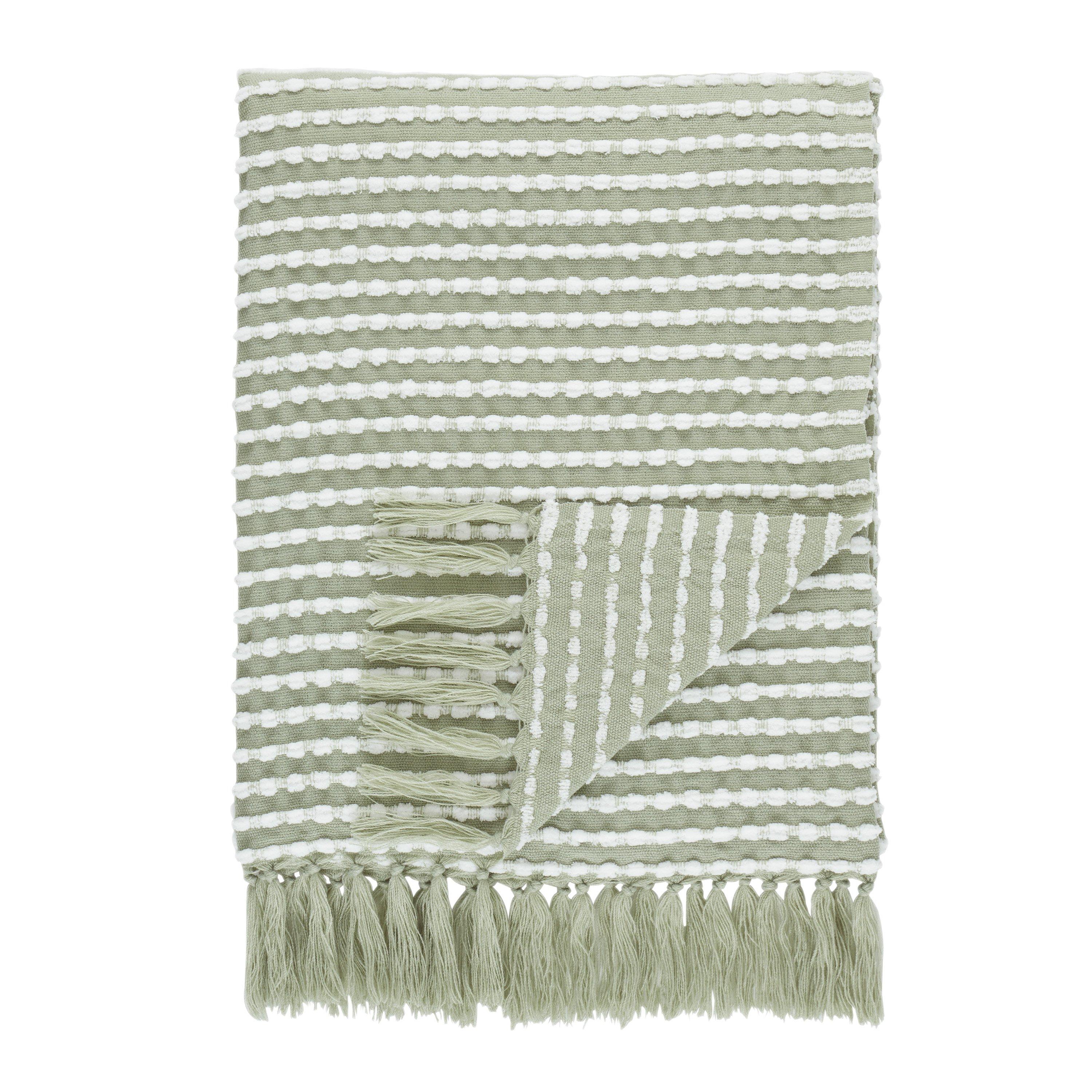 Sage Green - Catherine Lansfield - Stab Stitch Tasselled 125x150cm Sofa Throw - 5