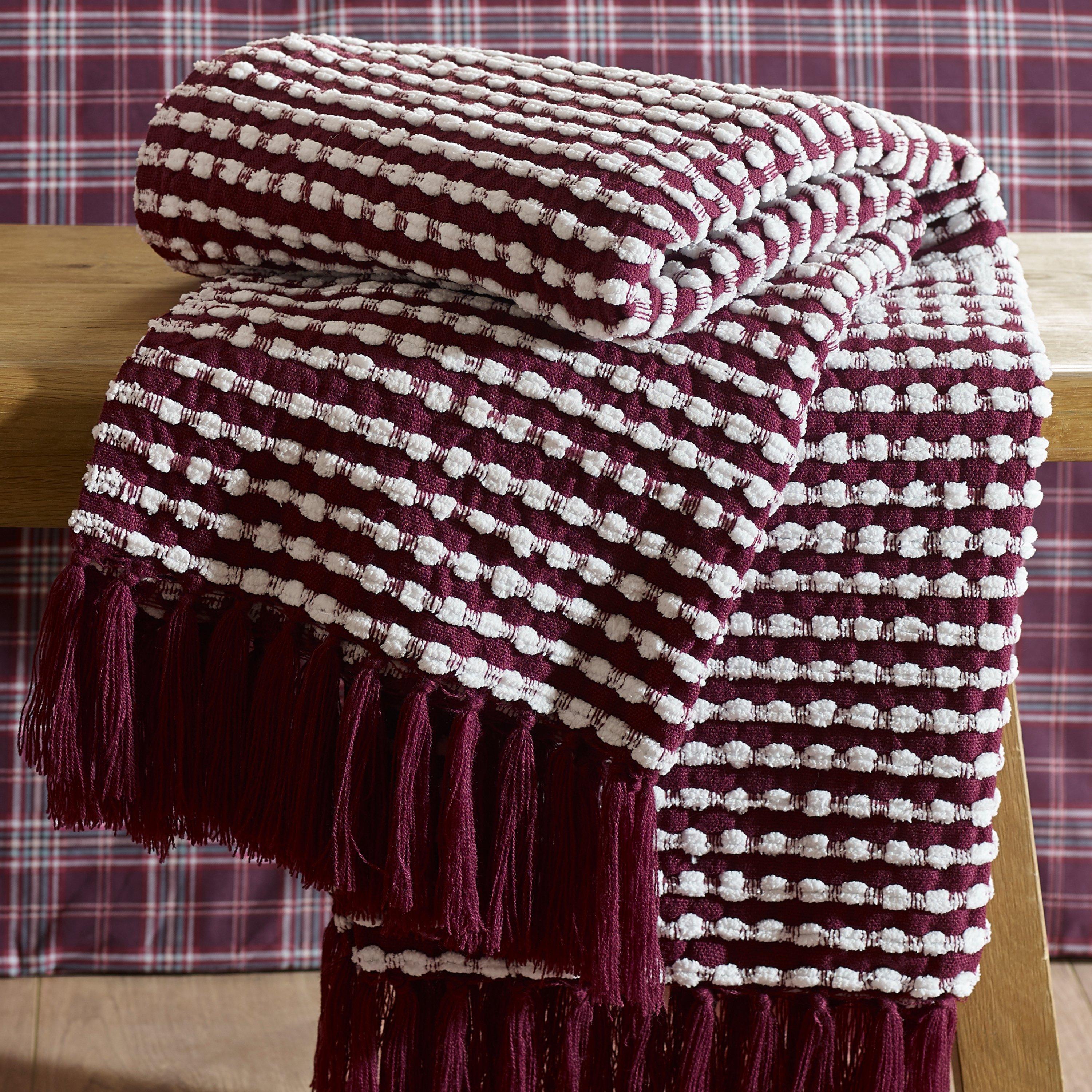 Catherine Lansfield  Stab Stitch Tasselled 125X150cm Sofa Throw - Plum