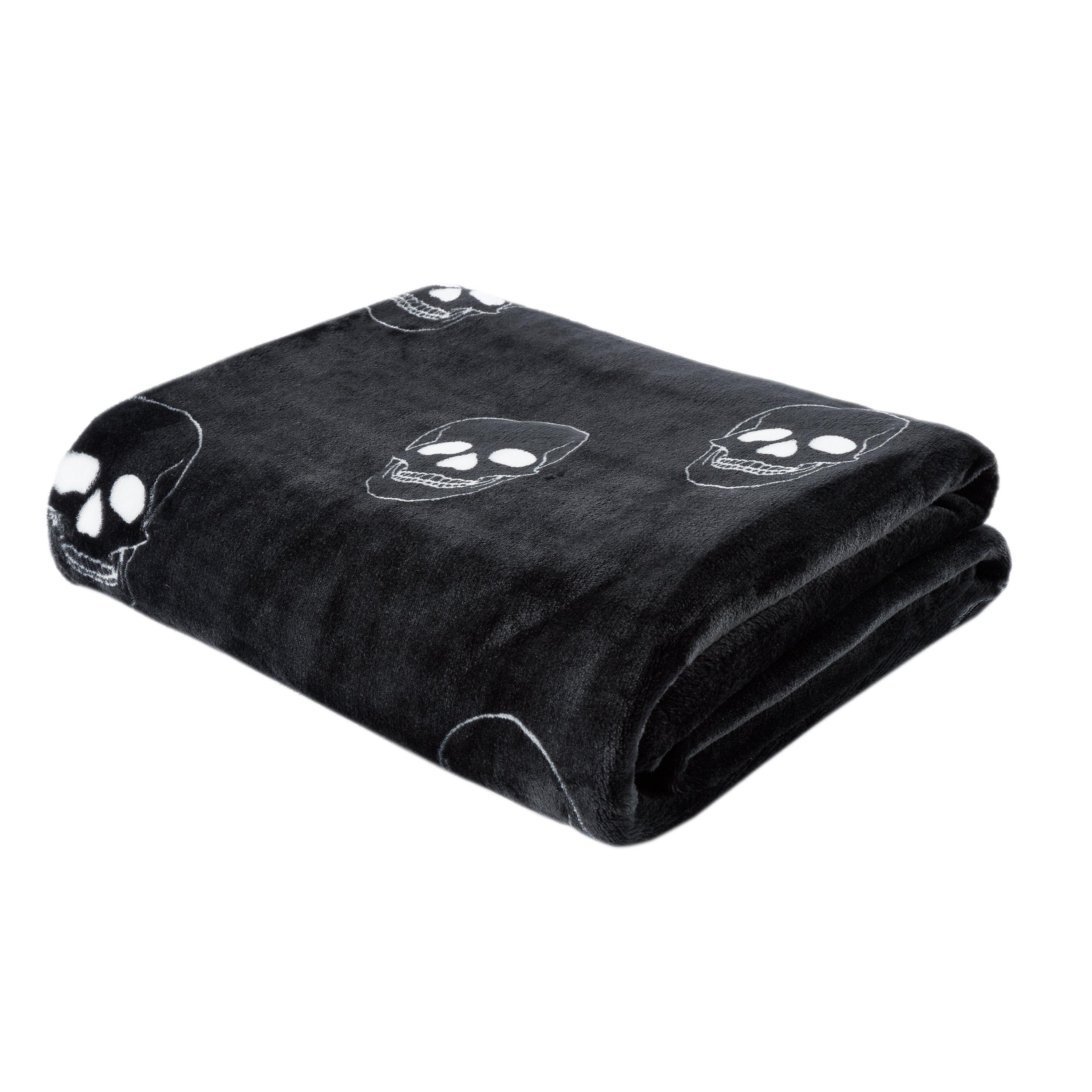Grey - Catherine Lansfield - Skulls Cosy Fleece Blanket Throw - 3