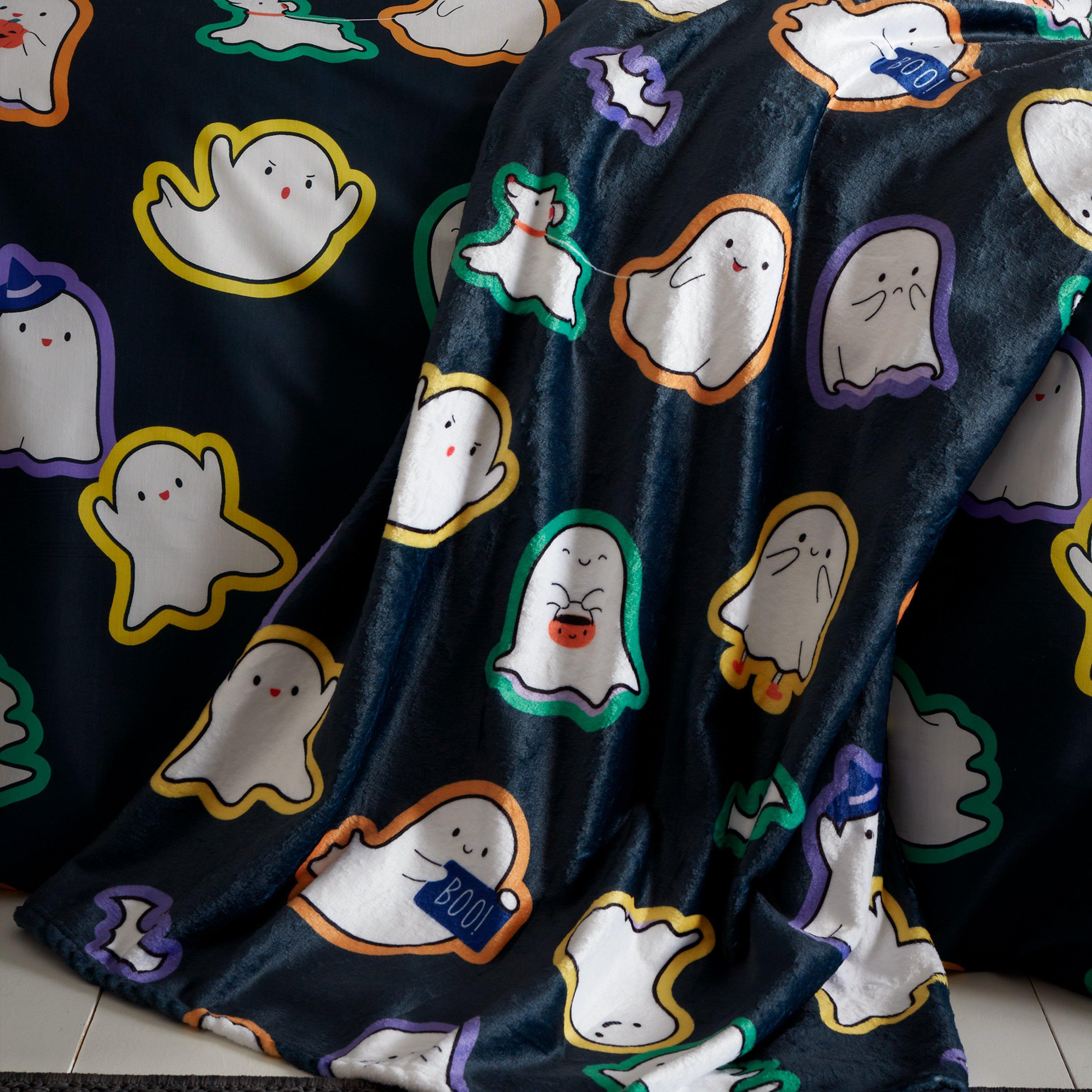 Black - Catherine Lansfield - Halloween Ghosts Cosy Fleece Blanket Throw - 1