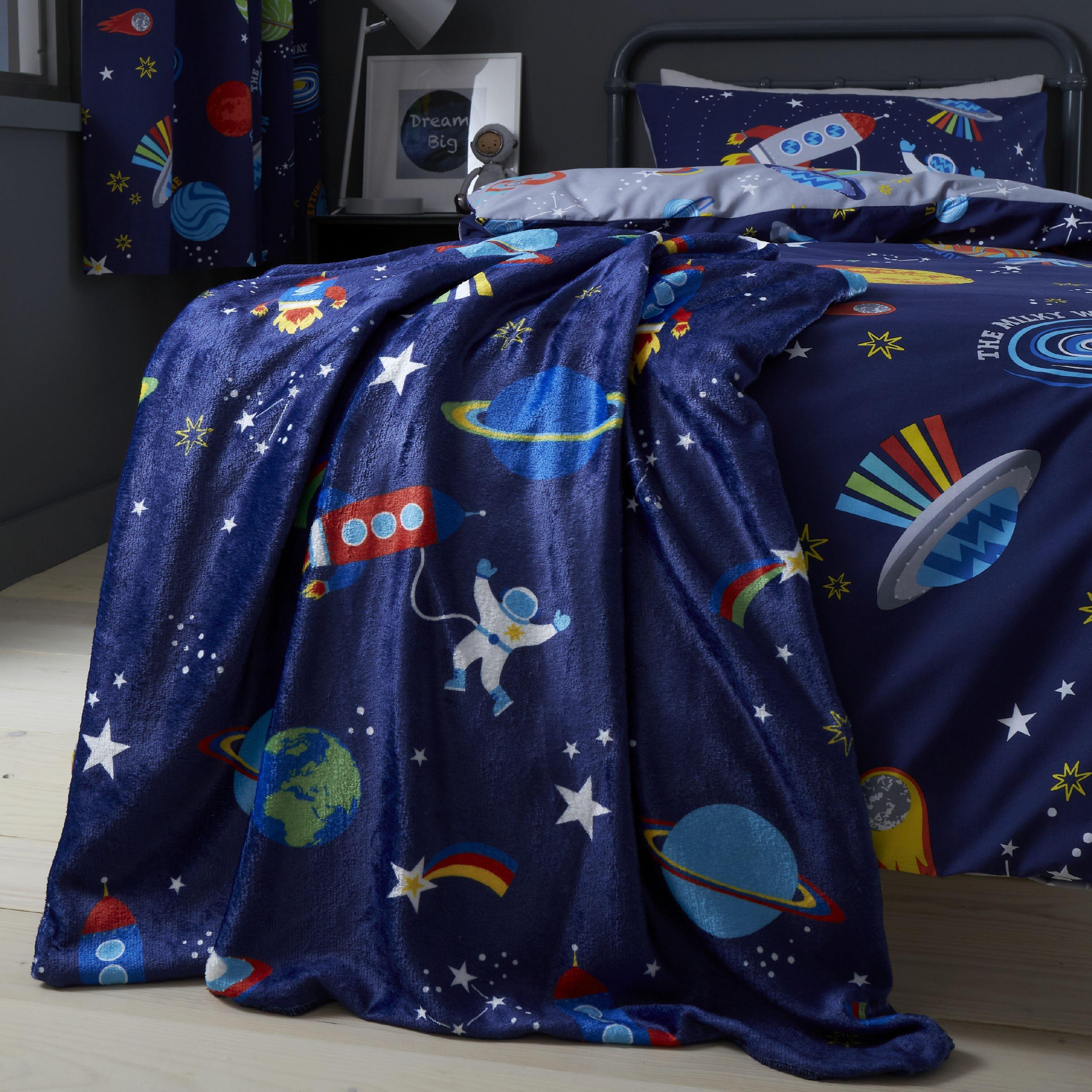 Blue - Catherine Lansfield - Lost In Space Cosy Fleece Blanket Throw - 1