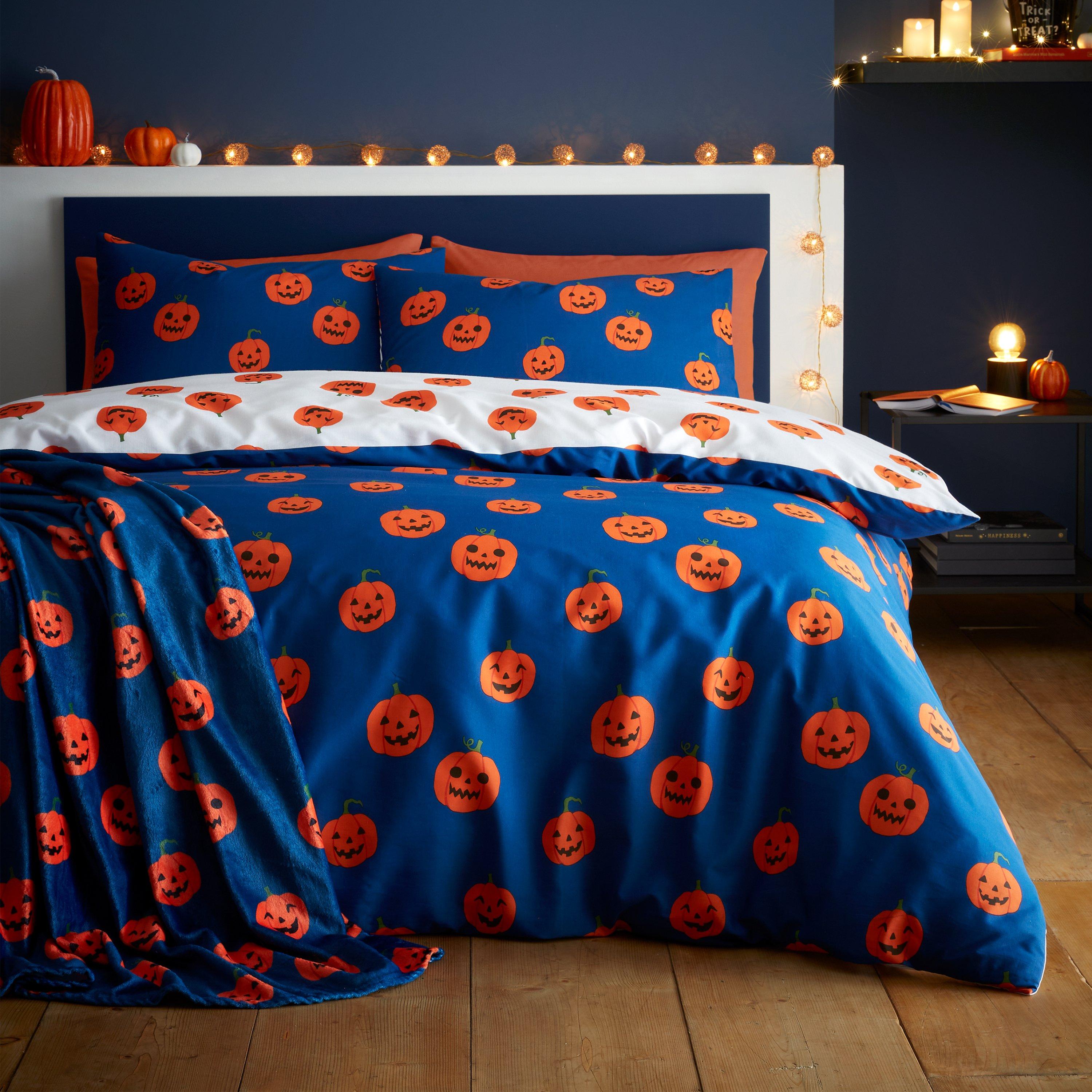 Navy - Catherine Lansfield - Halloween Pumpkins Cosy Fleece Blanket Throw - 2