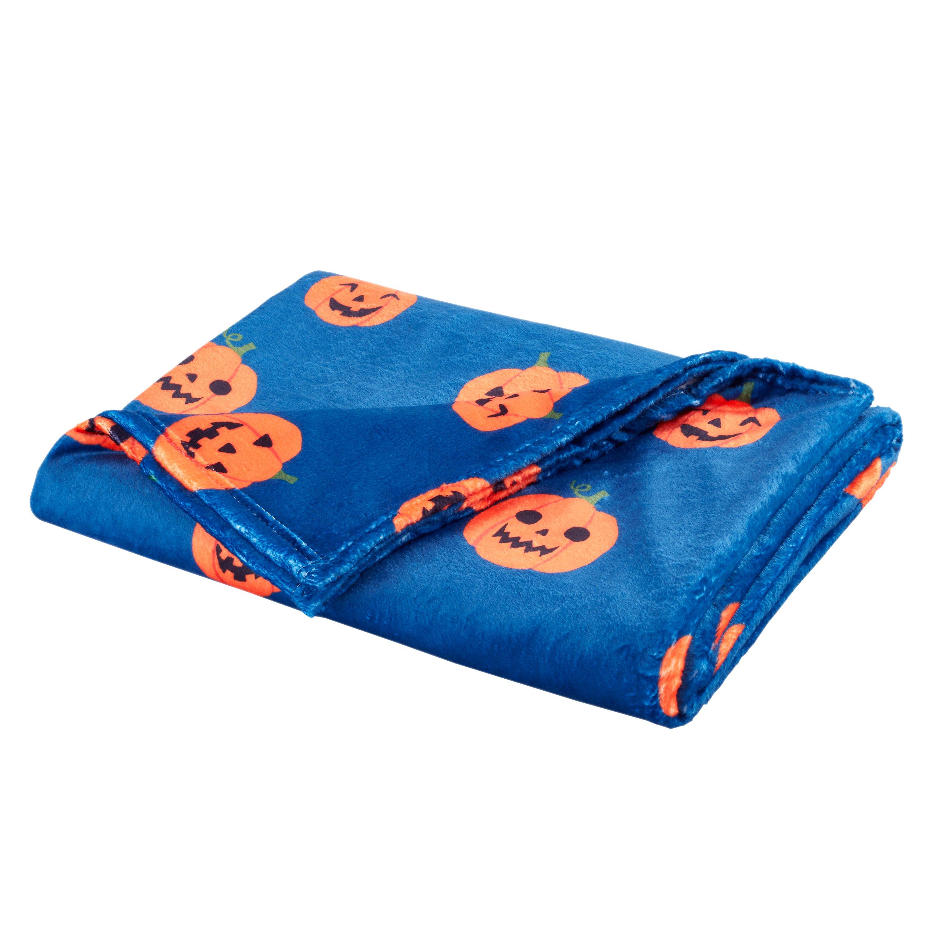 Navy - Catherine Lansfield - Halloween Pumpkins Cosy Fleece Blanket Throw - 3