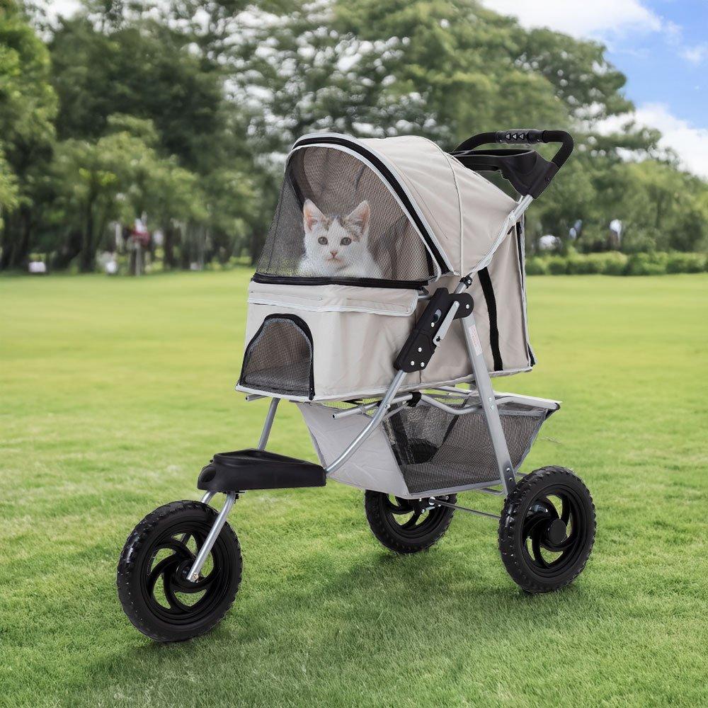 Light Grey - KIDKID PET - Foldable Pet Stroller for Cats and Dogs - 1