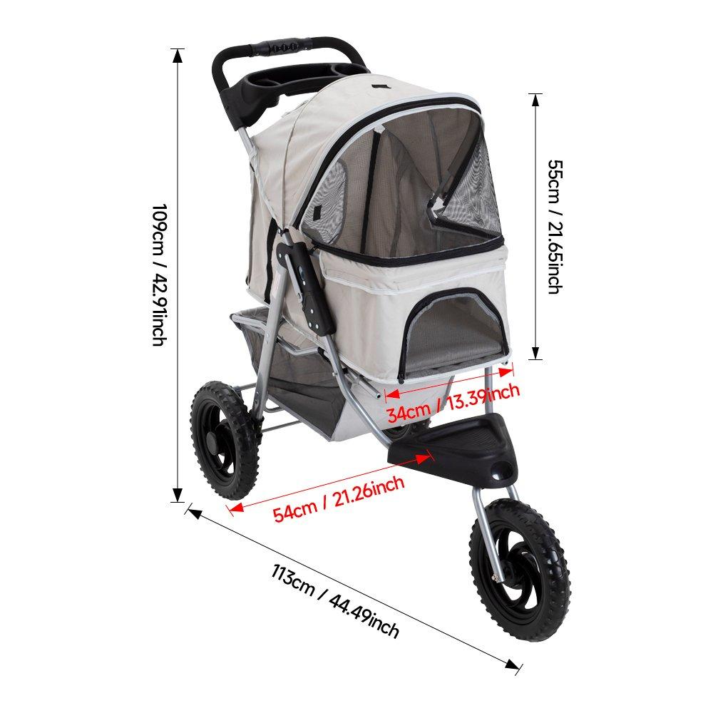 Light Grey - KIDKID PET - Foldable Pet Stroller for Cats and Dogs - 12