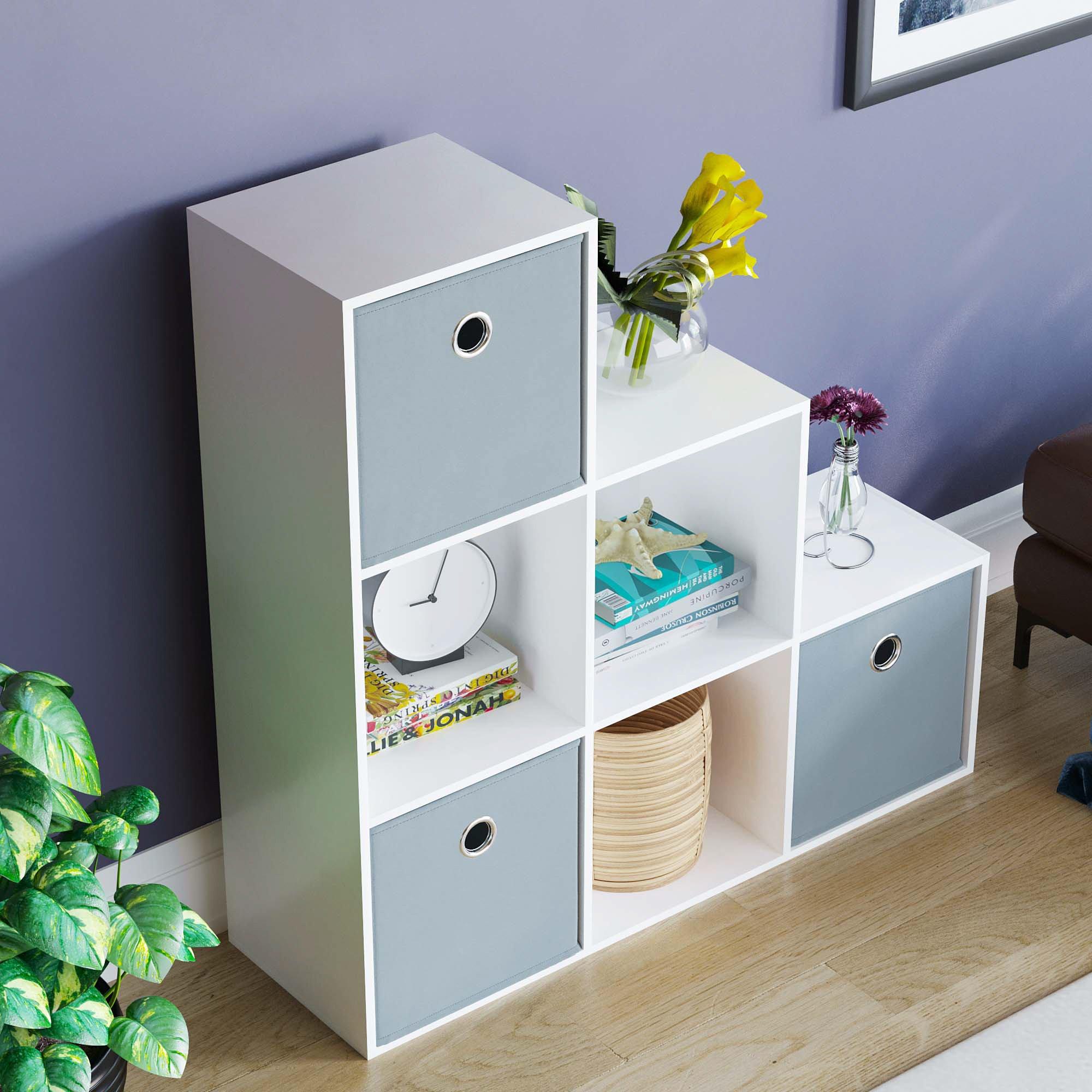 Grey - Lassic - 6 Cube Storage Unit (W) + Set of 3 Storage Cubes - 4