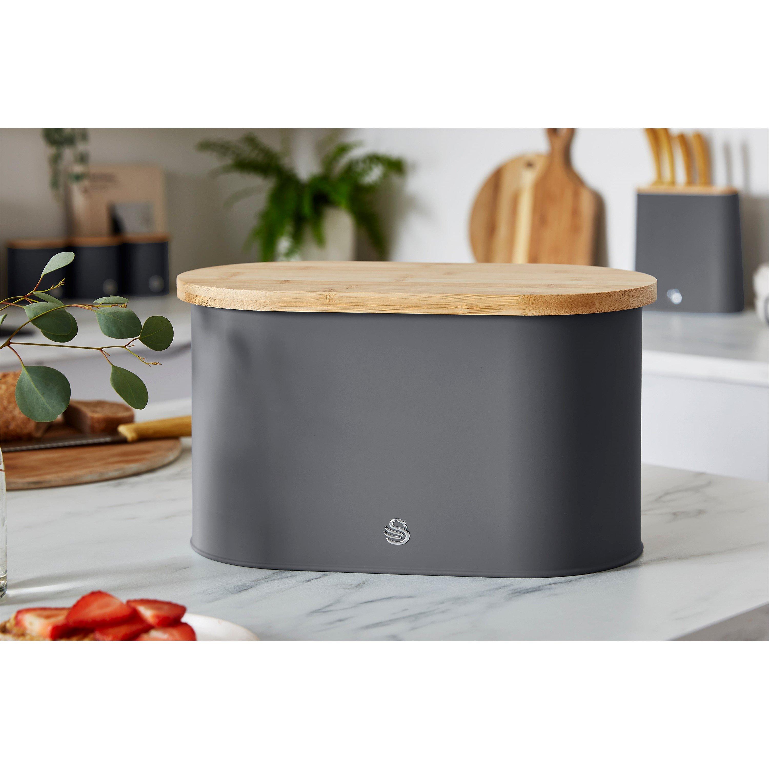Grey - Swan - Nordic Oval Bread Bin w/Cutting Board Lid Grey - 2