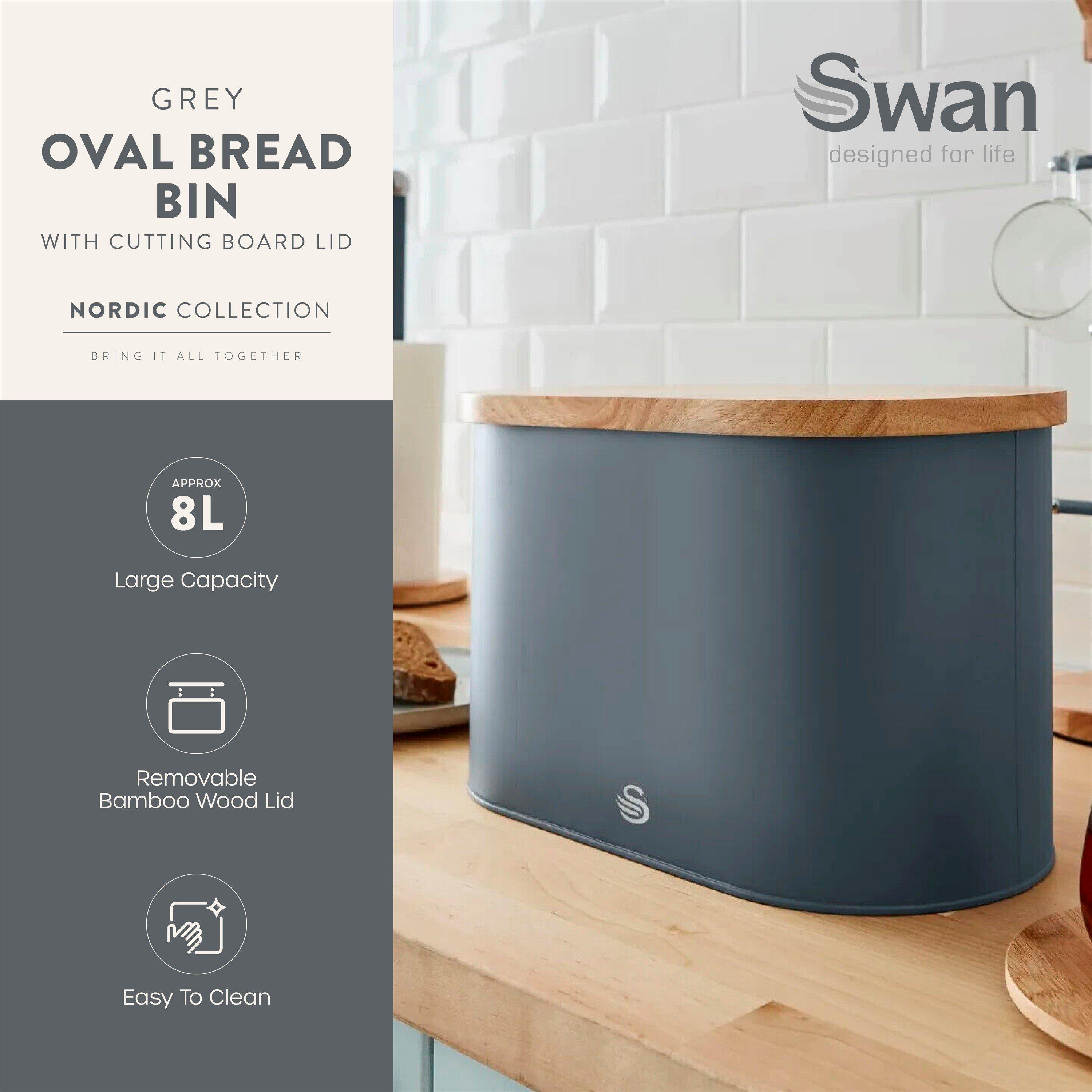 Grey - Swan - Nordic Oval Bread Bin w/Cutting Board Lid Grey - 3