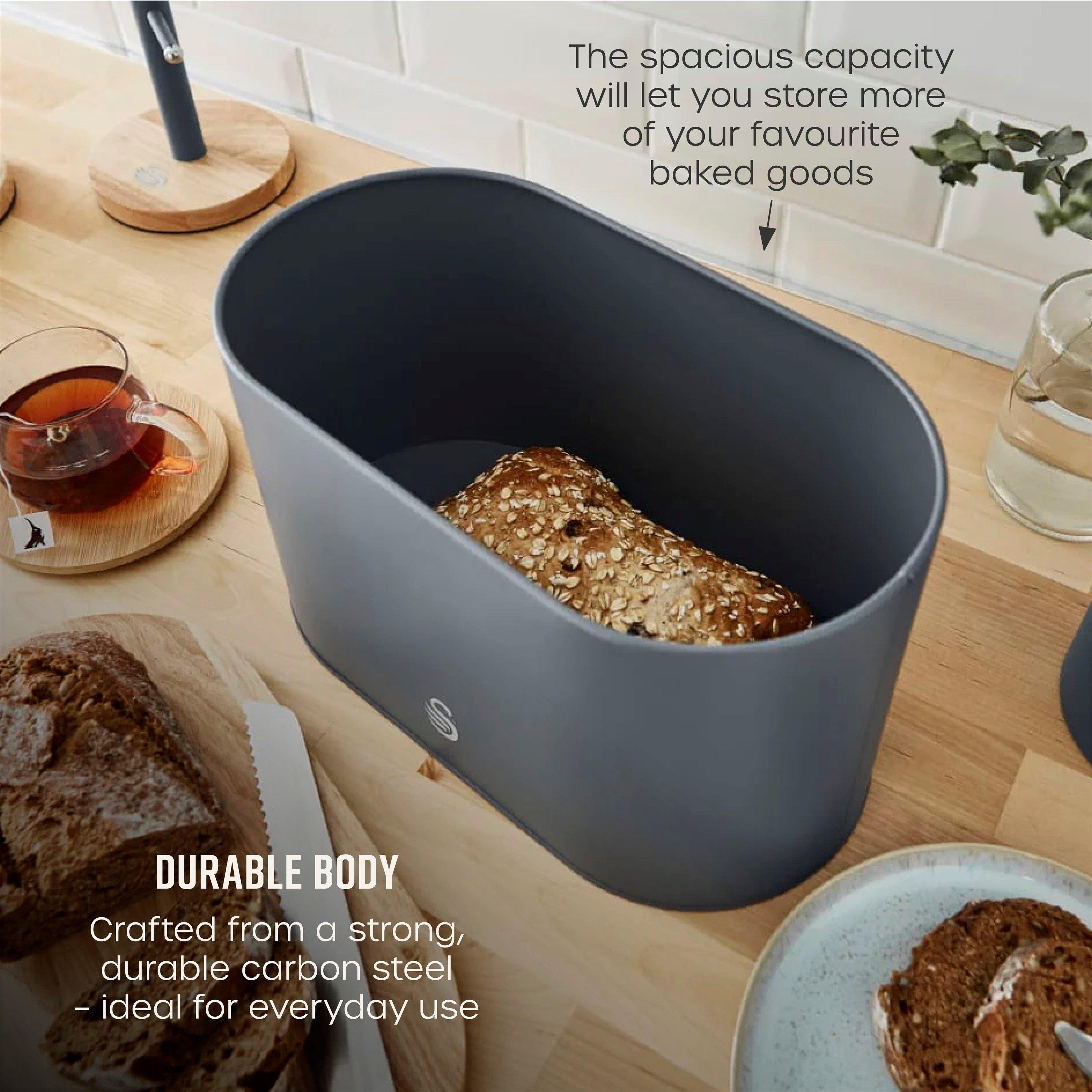 Grey - Swan - Nordic Oval Bread Bin w/Cutting Board Lid Grey - 5