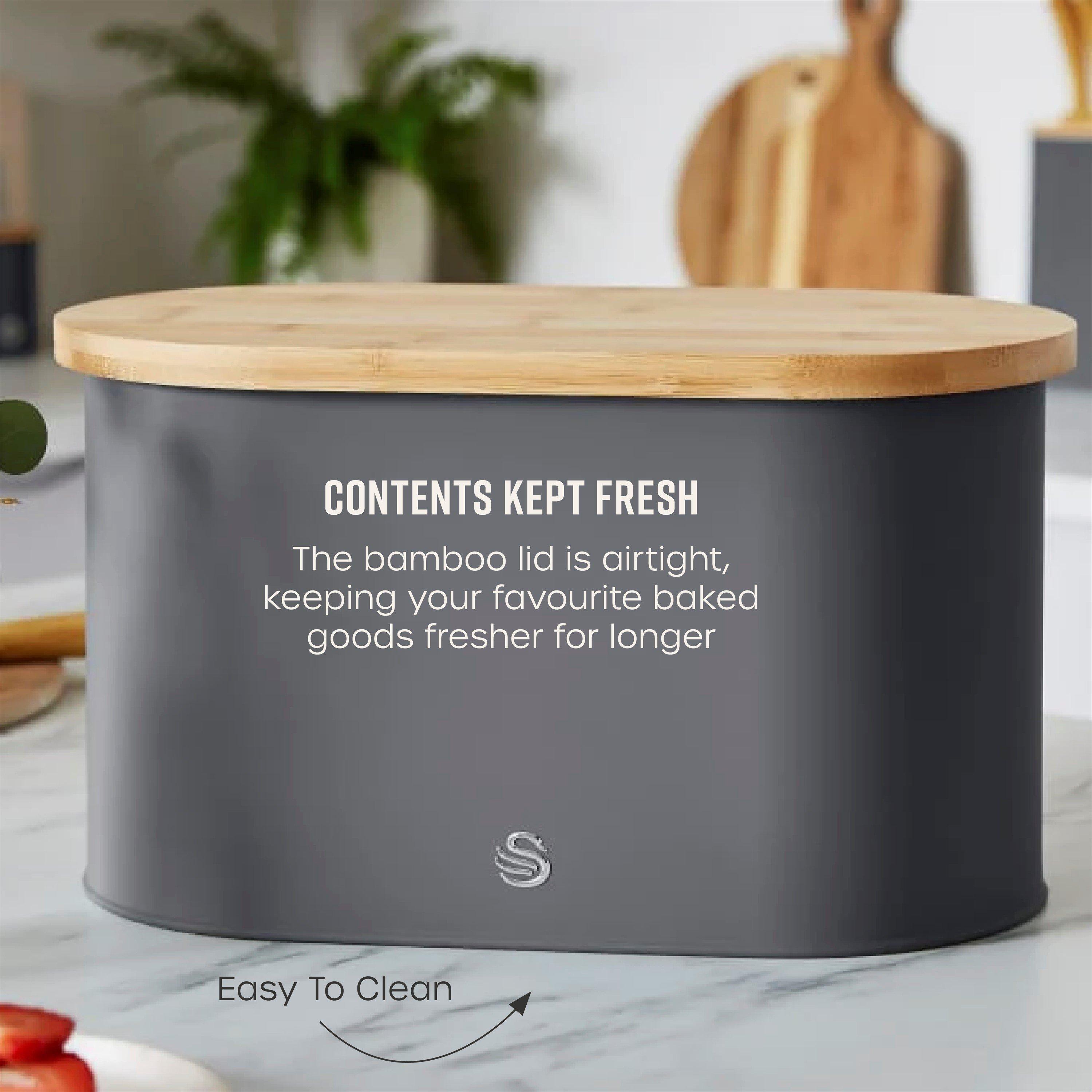 Grey - Swan - Nordic Oval Bread Bin w/Cutting Board Lid Grey - 6