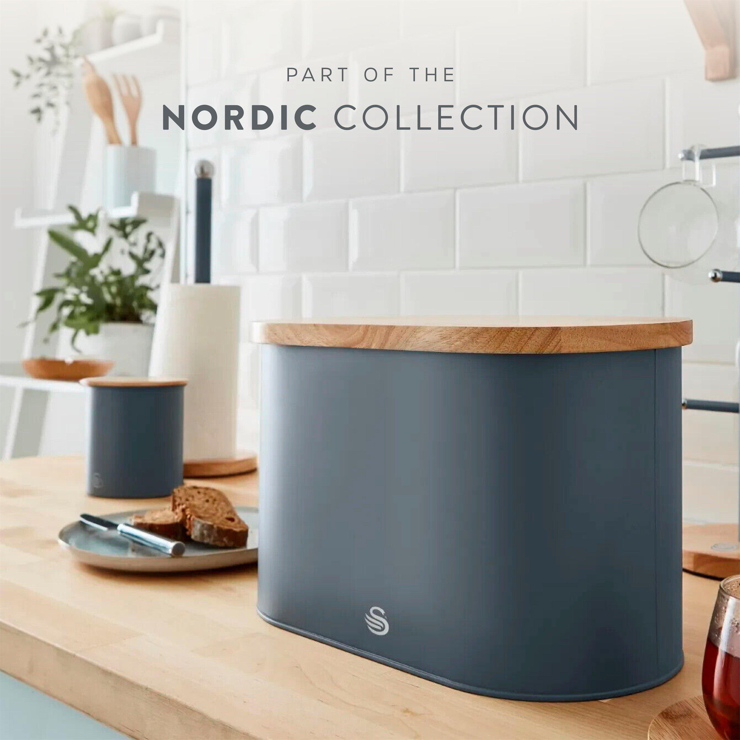 Grey - Swan - Nordic Oval Bread Bin w/Cutting Board Lid Grey - 7