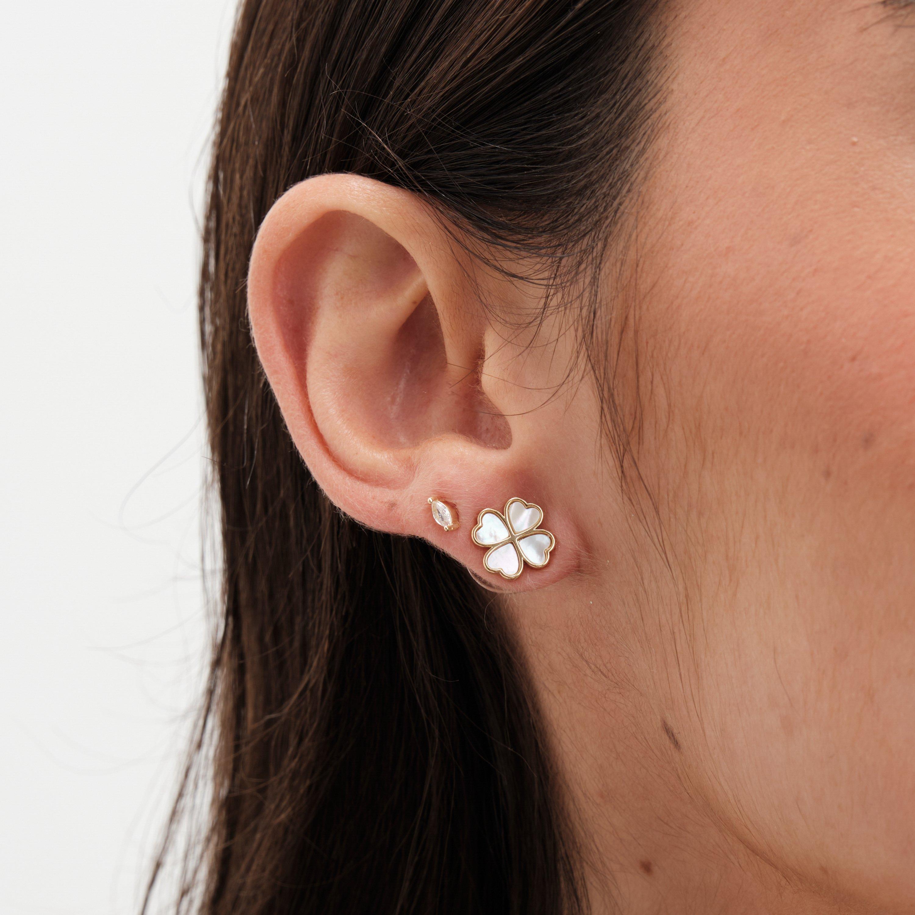 Gold - Jon Richard - Gold Plated And Mother Of Pearl Heart Clover Stud - 2