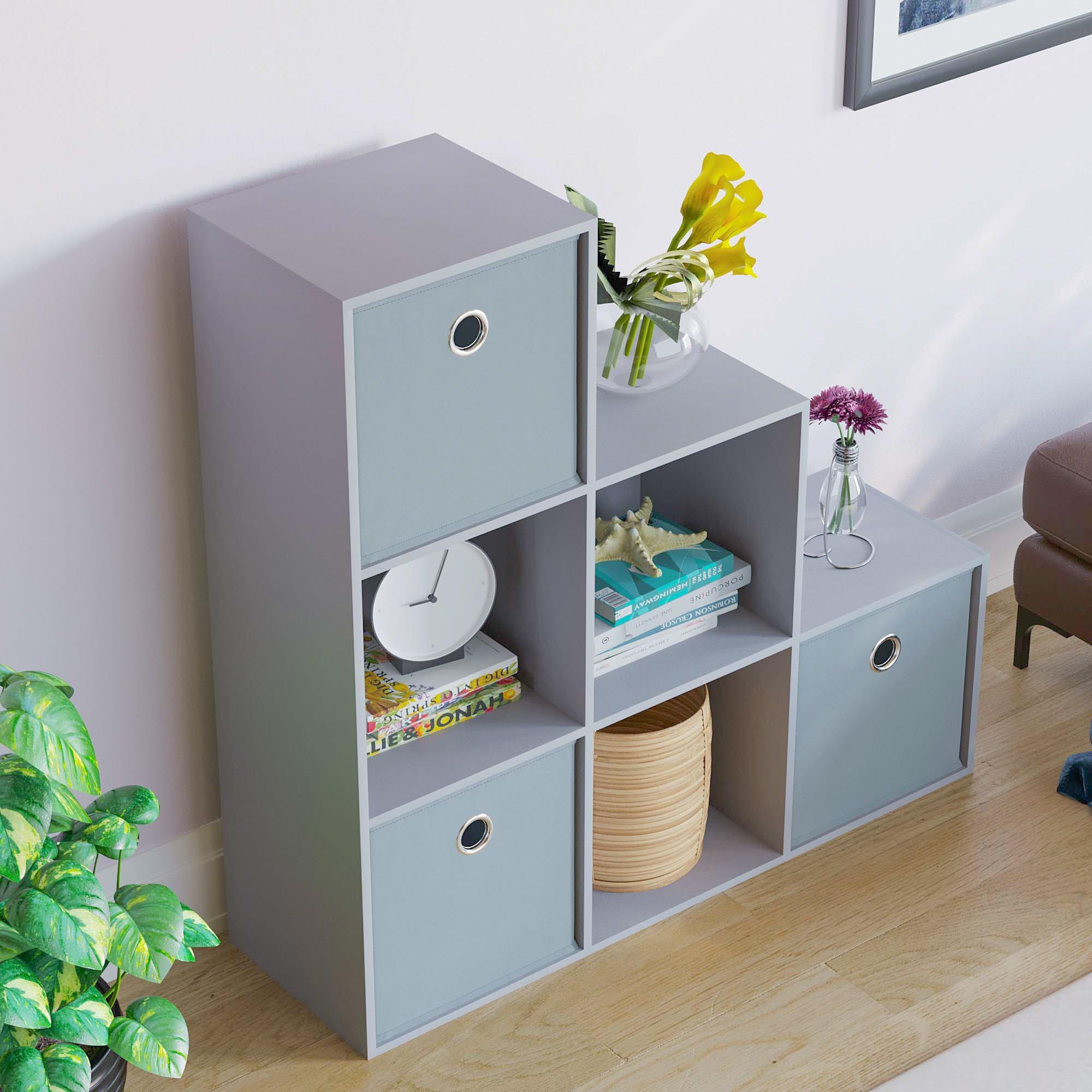 Grey - Lassic - 6 Cube Storage Unit (G) + Set of 3 Storage Cubes - 4