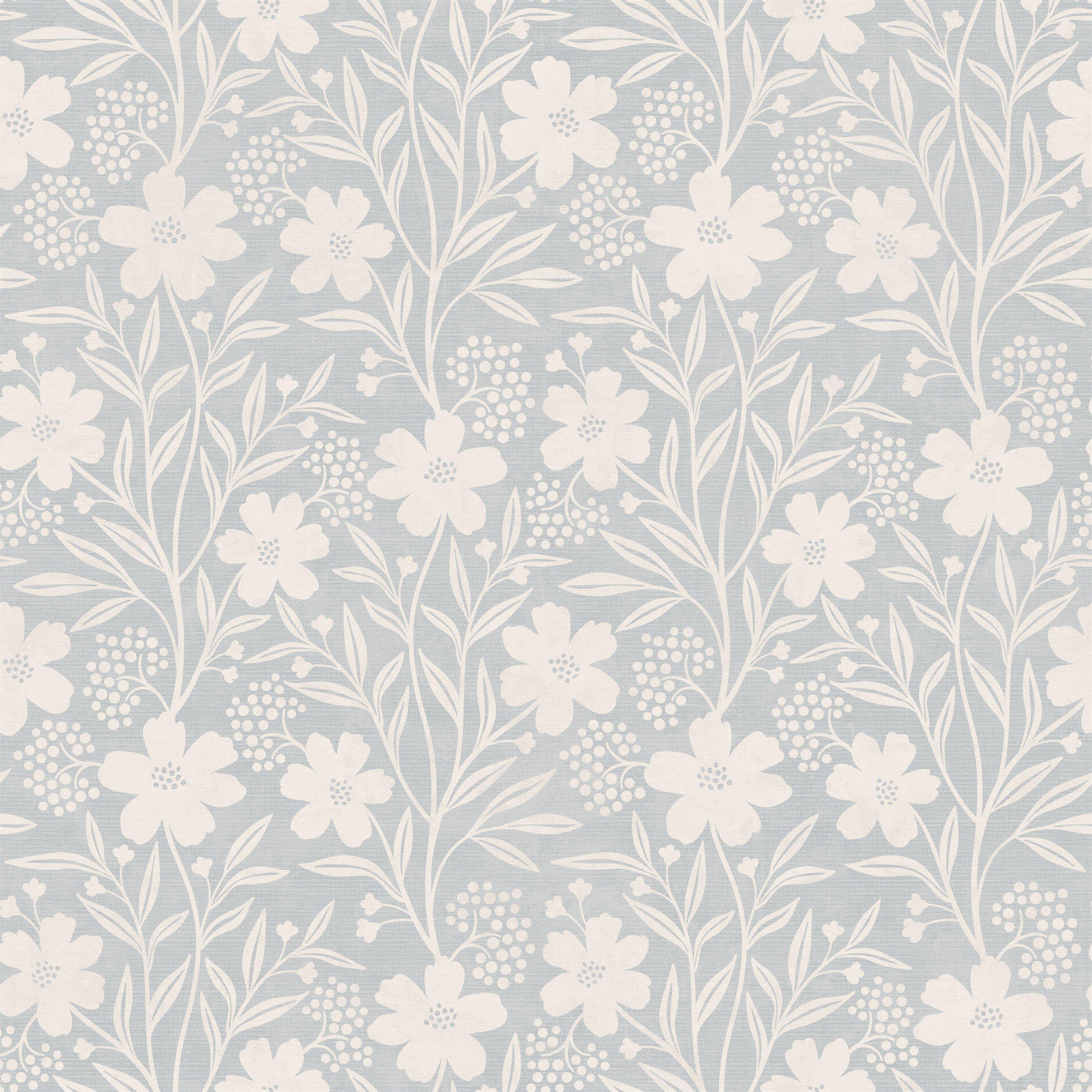 Blue - Arthouse - Berry Floral Soft Blue Wallpaper - 1