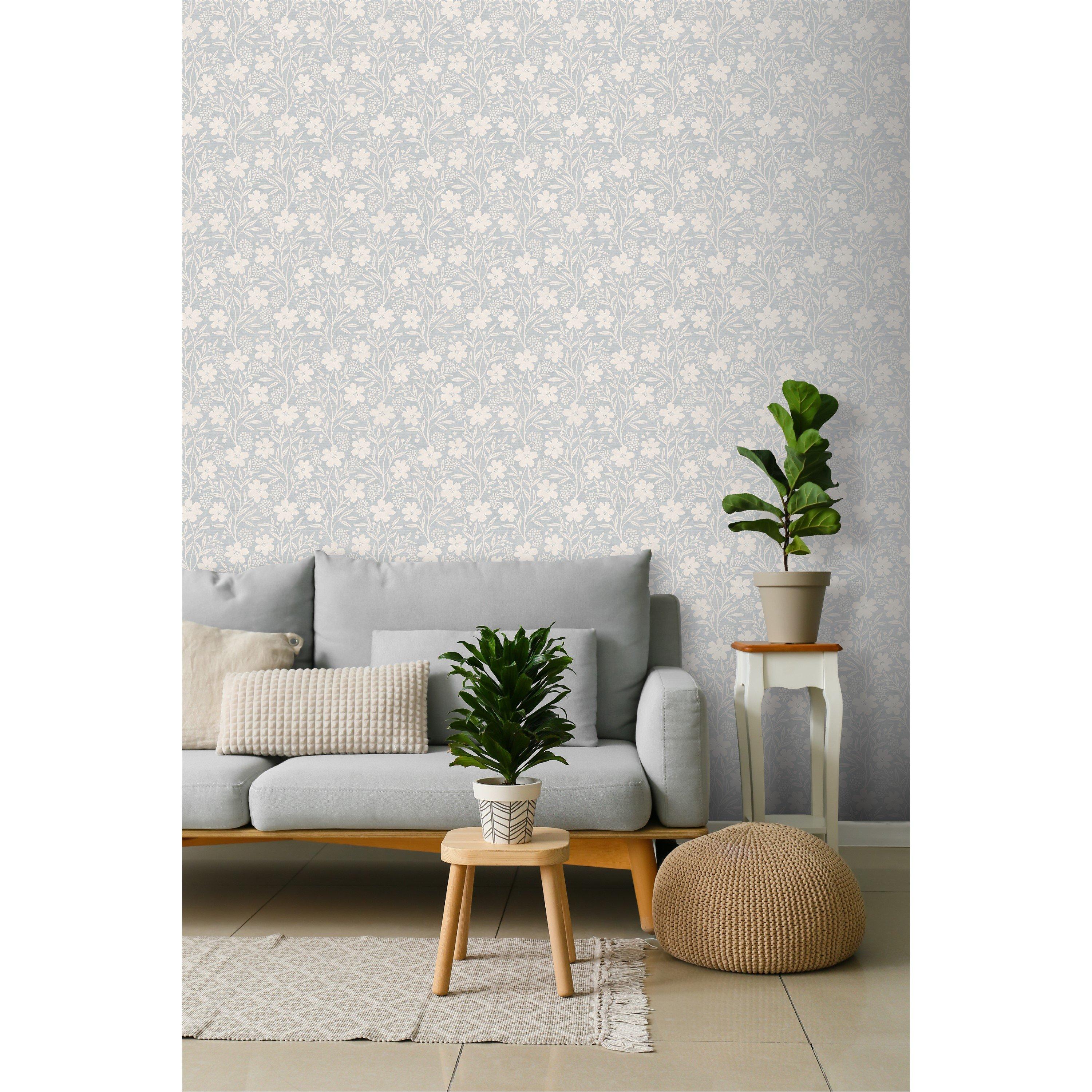 Blue - Arthouse - Berry Floral Soft Blue Wallpaper - 2